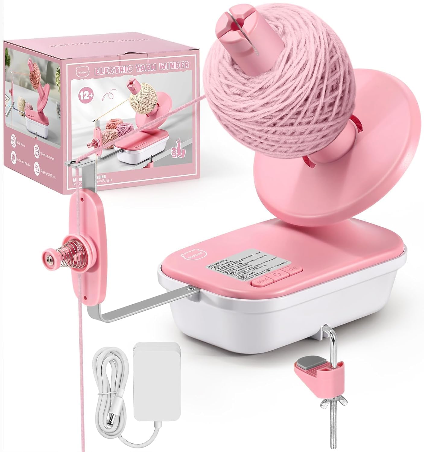 MIAOKE Electric Yarn Winder, High-Speed with Three Adjustable Settings, 4-10 Ounce Large Capacity Automatic Winder, Suitable for Crochet, Easy to Use, for Knitting Enthusiasts - Pink
