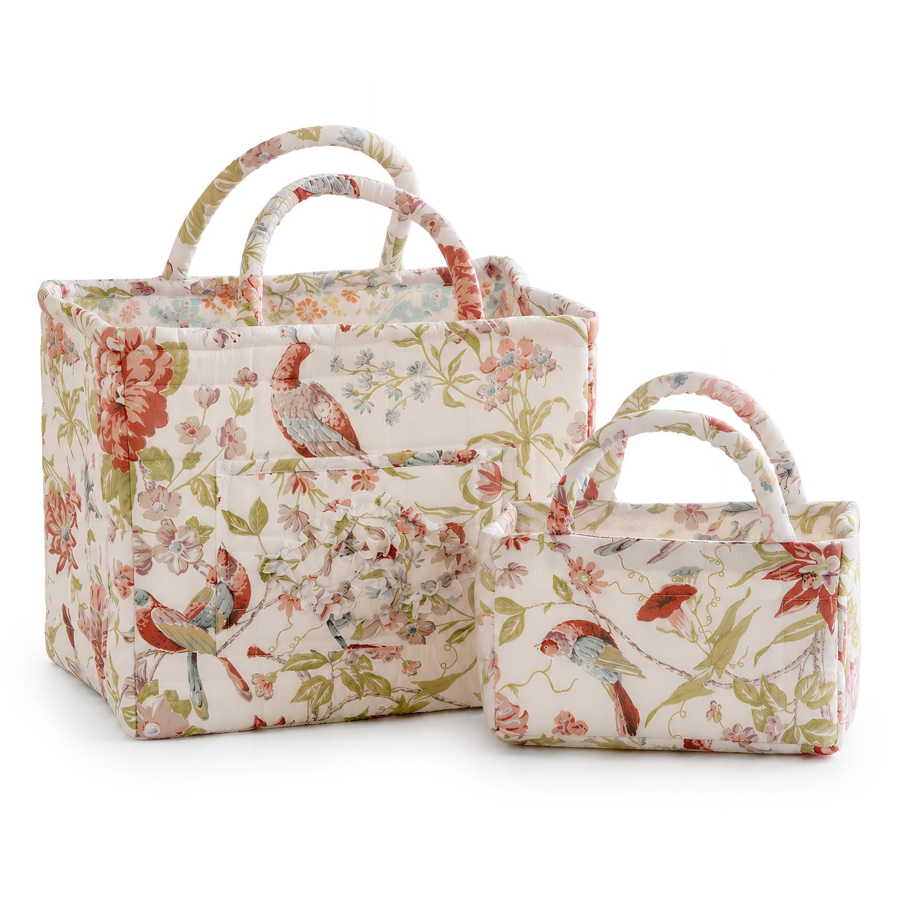 Boho Floral Storage Baskets Set of 2 Lightweight Foldable Laundry Bin