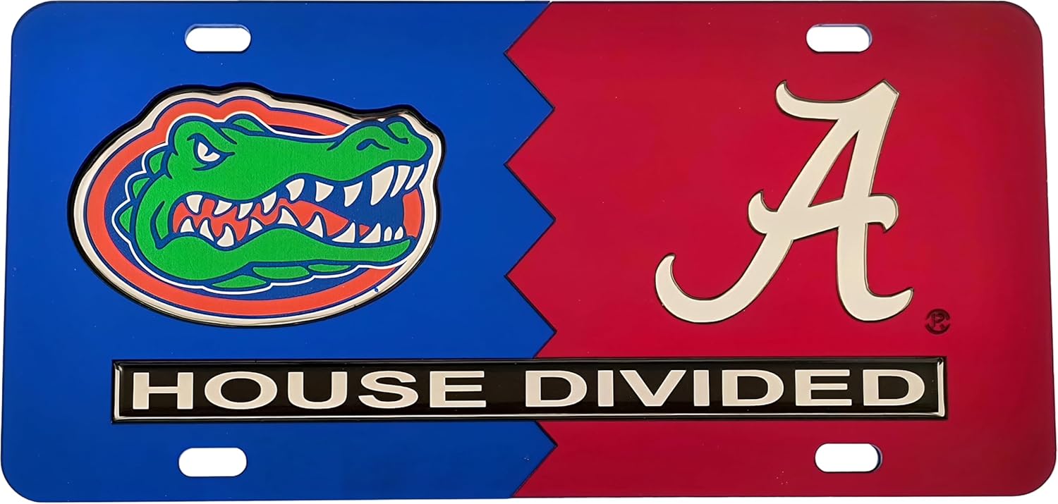 Florida + Alabama House Divided Split License Plate Tag [Blue/Red - Car/Truck] - ID#50993
