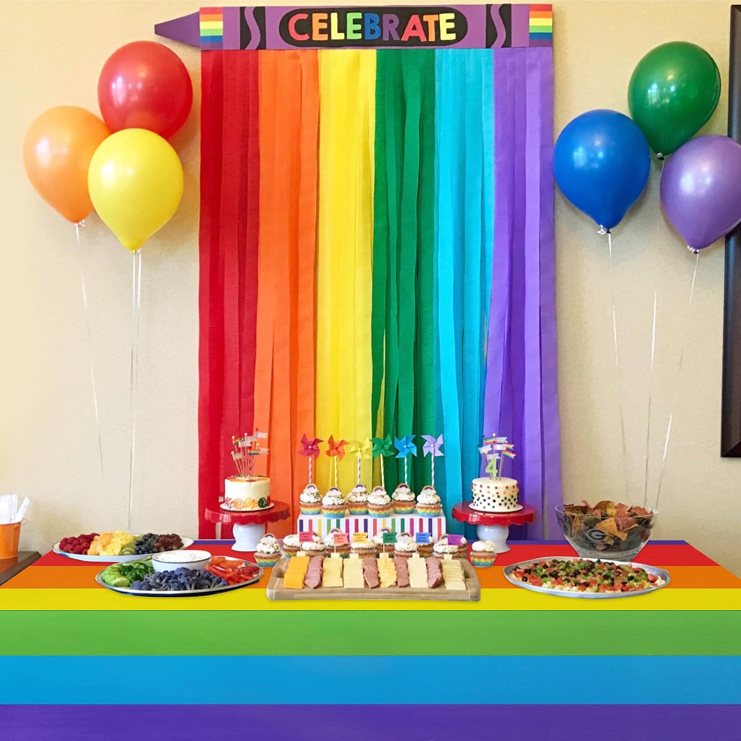 PHOGARY Rainbow Tablecovers for Party Table Decoration, 3 Pieces Disposable Plastic Rectangular Table Covers, Rainbow Tablecloths for Summer Beach Birthday Party Supplies