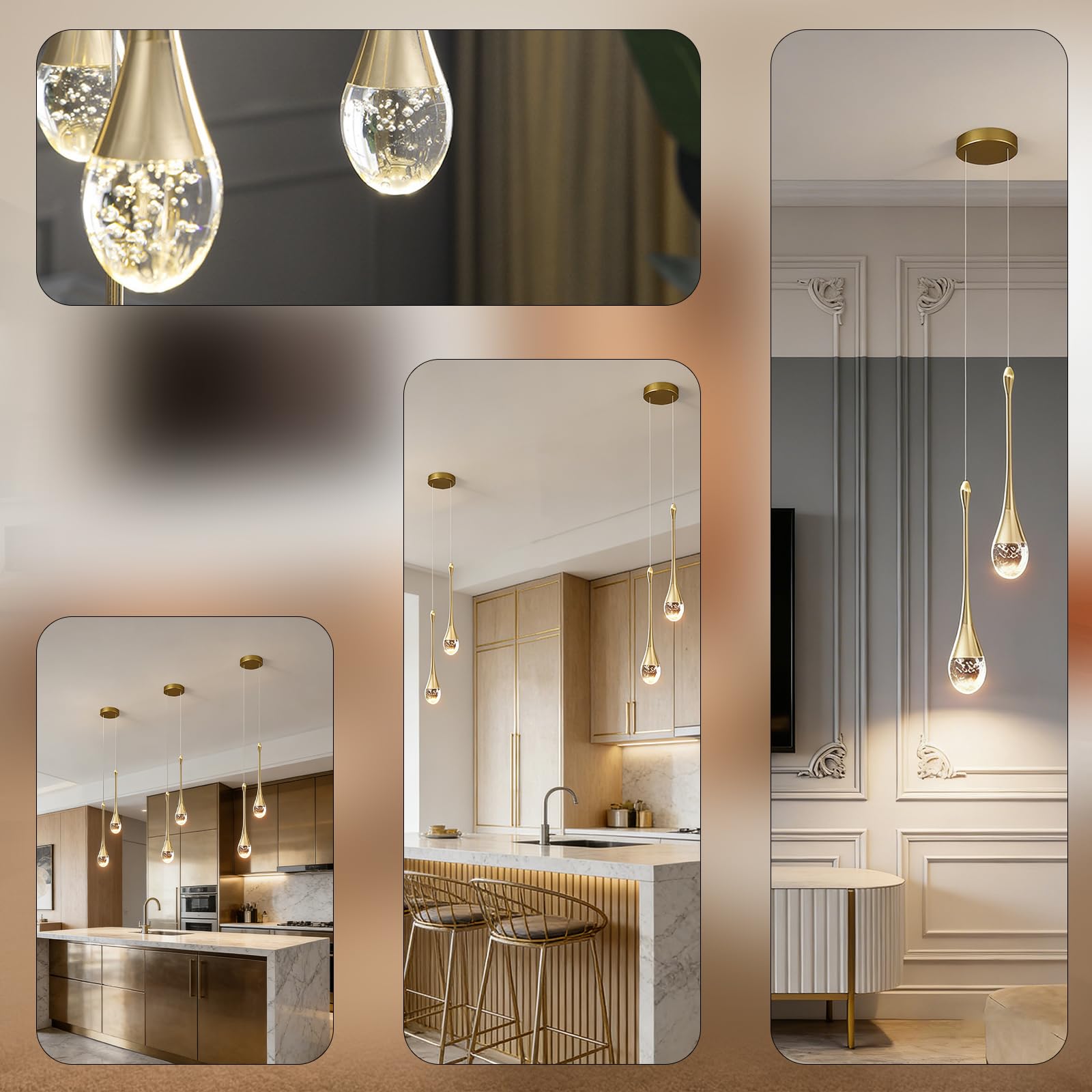 2 luci LED Lampadario 10W Creativa Moderna Goccia d'acqua Lampada a Sospensione Cristallo Luce da Soffitto Luce Calda Illuminazione per Soggiorno Ristorante Scala