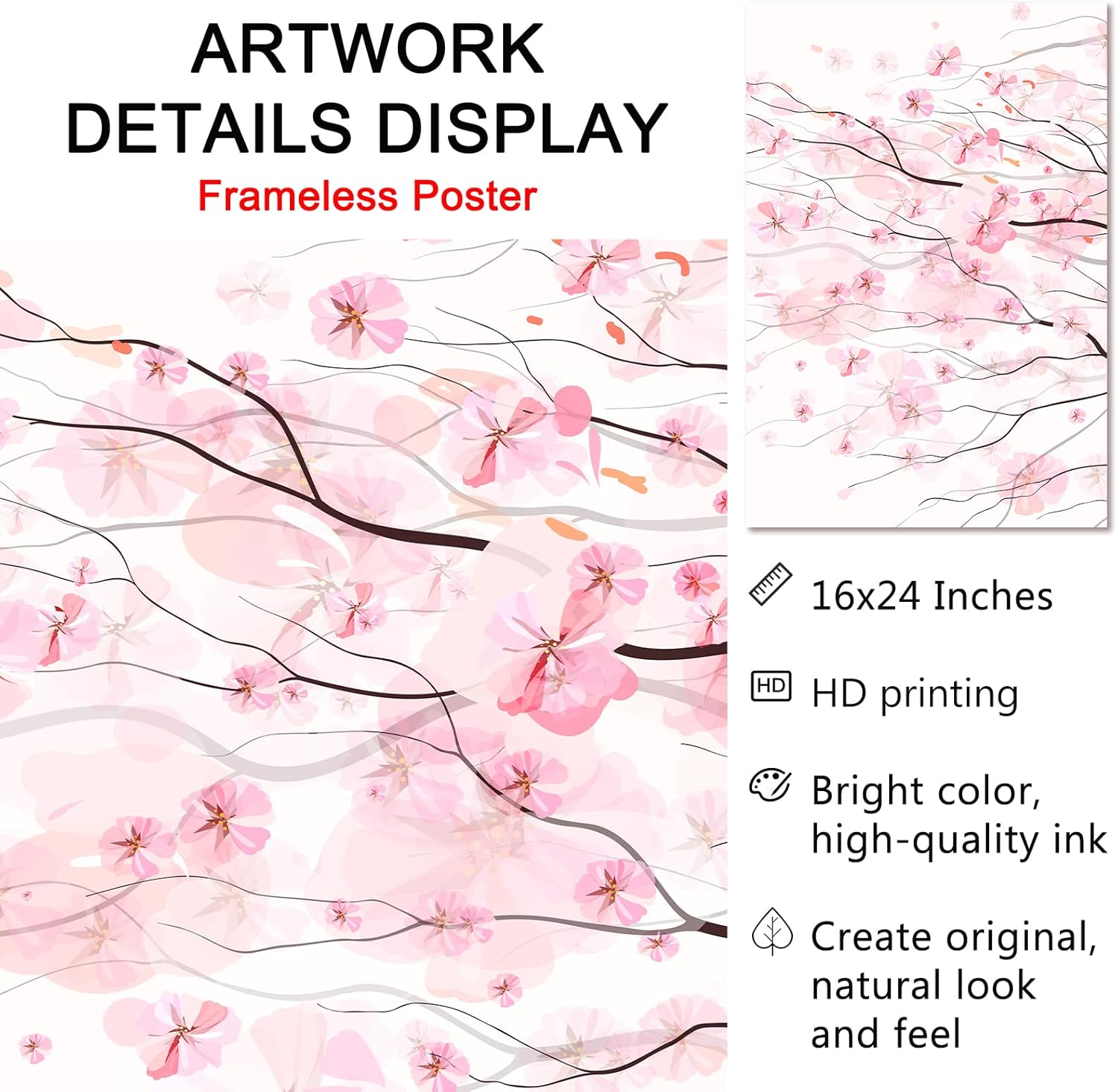 Cherry Blossom Canvas Painting Pink Flower Pictures Watercolor Floral Posters Pink and White Wall Art Spring Art Prints Modern Flower Artwork Pink Canvas Wall Art for Living Room 16x24inchx3 Frameless Pink,White 16.00" x 24.00"