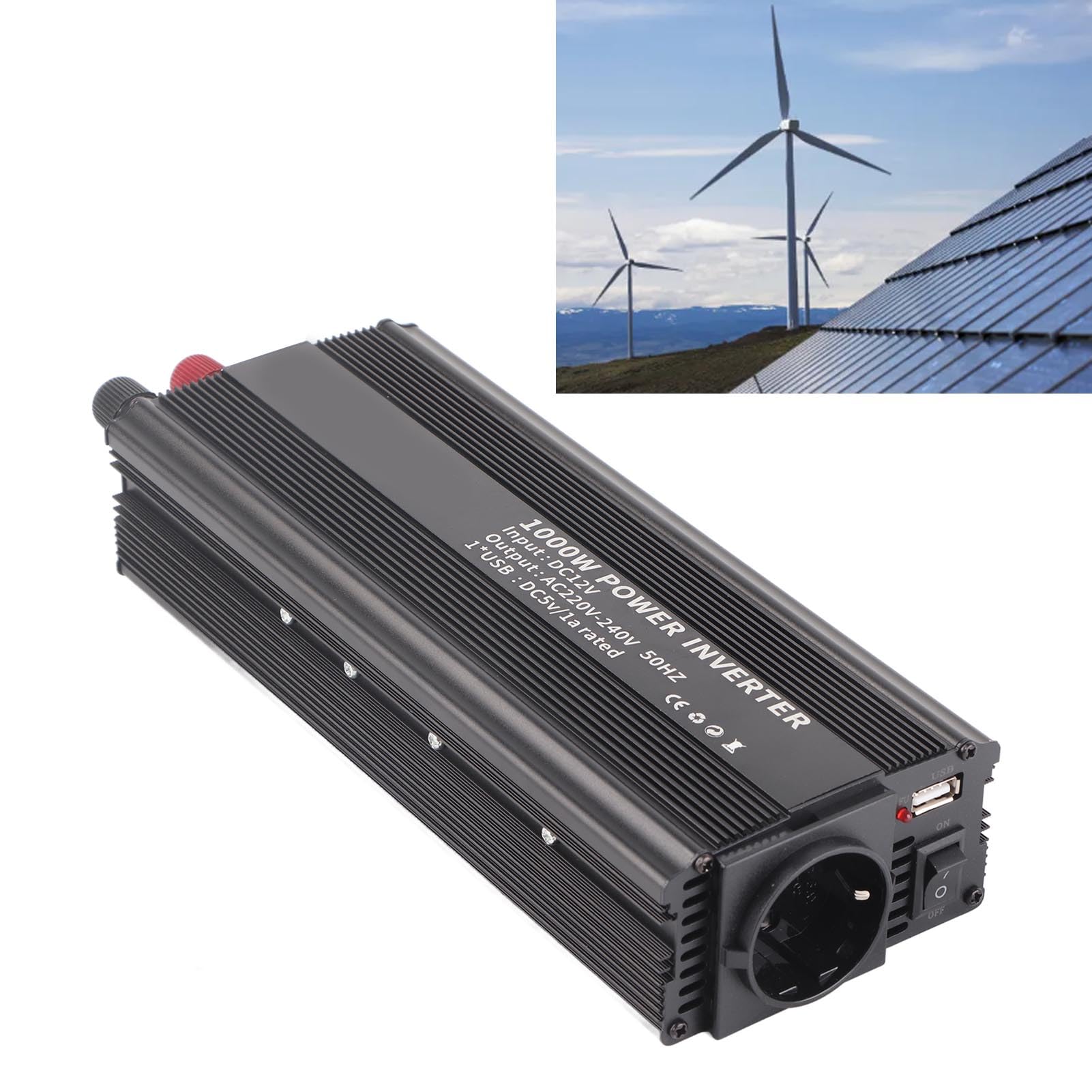 Inverter Onda Sinusoidale 12V a 220V 1000W - Convertitore Corrente per Energia Domestica con Pannello Solare, Inverter di Potenza per Casa e Giardino