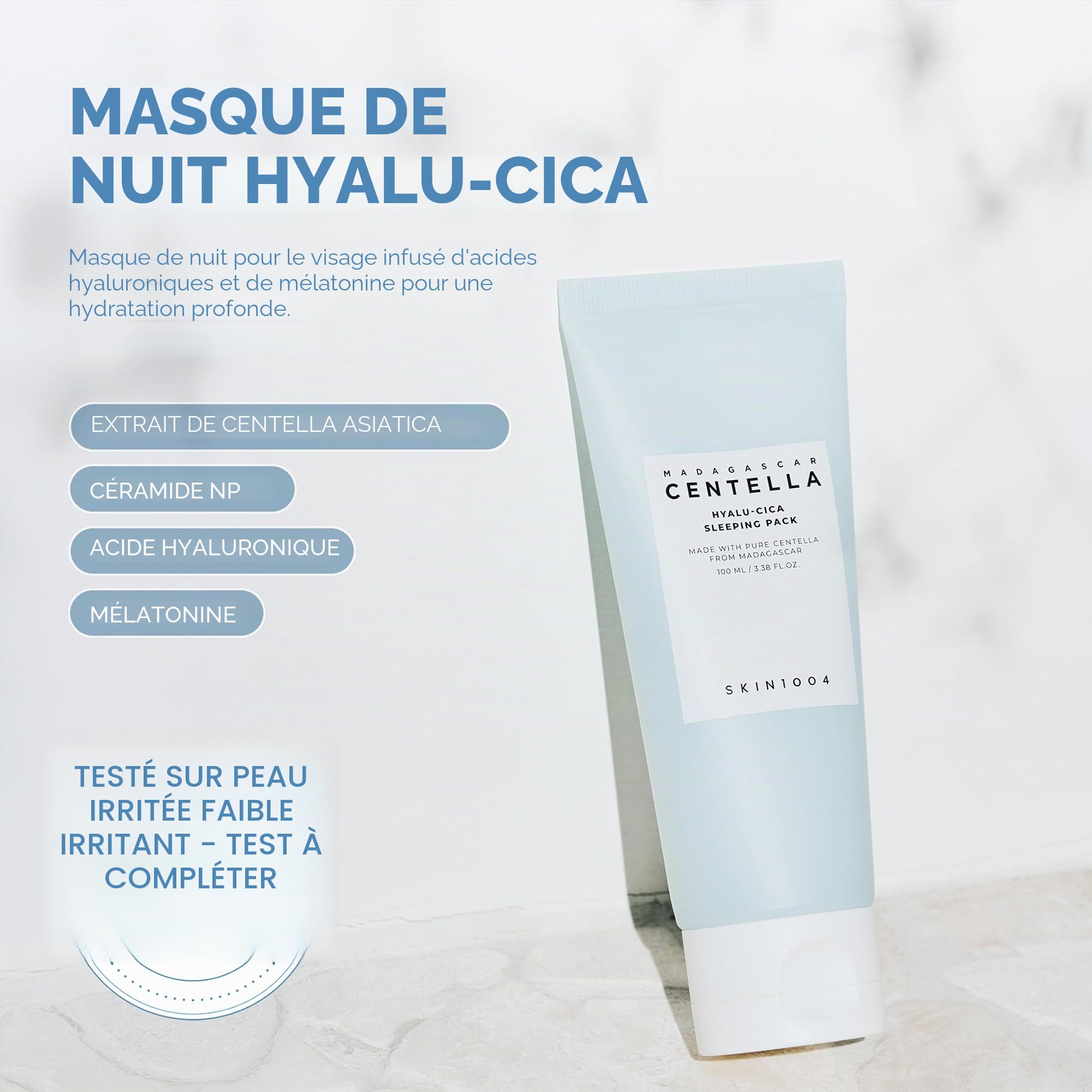 SKIN1004 SKIN 1004 Madagascar Centella Hyalu-Cica Pack de Nuit 100 ml | Masque facial de nuit coréen éclaircissant et anti-âge avec acide hyaluronique, niacinamide, Centella Asiaatica