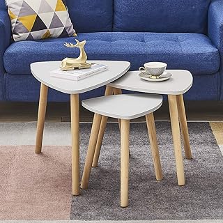 Panana Set of 3 Coffee Table Nesting Coffee End Tables Modern Occasional Side Table Nesting Tables In Gray with Wood Leg for Living Room, Dining Room, Office, Kitchen, Bedroom (Gray)