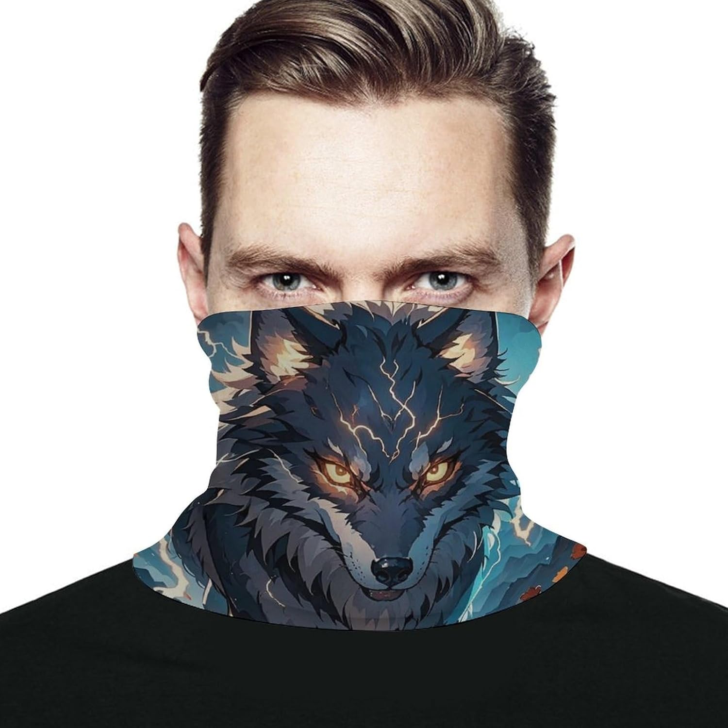 Neck Gaiter Night Lightning Wolf Face Cover for Men Women Cold Weather Scarf Breathable Face Mask Wind-proof Balaclava Face Mask for Skiing Fishing Hiking Cycling