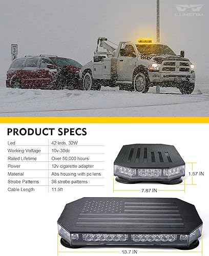 Miniatura 7 de LUMENIX Ámbar 42 luces LED estroboscópicas de techo magnéticas, advertencia de emergencia, tráfico, barra de luz intermitente para vehículos de