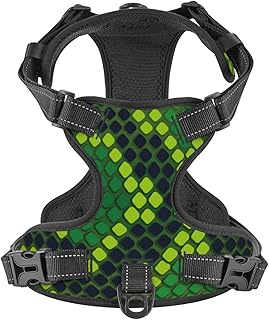 No Pull Dog Harness for Small Dogs Easy Walk Dog Vest Adjustable Collars Harnesses & Leashes Set Breathable Oxford Outdoor Walking Safety Reflective Strip Snakeskin Prints