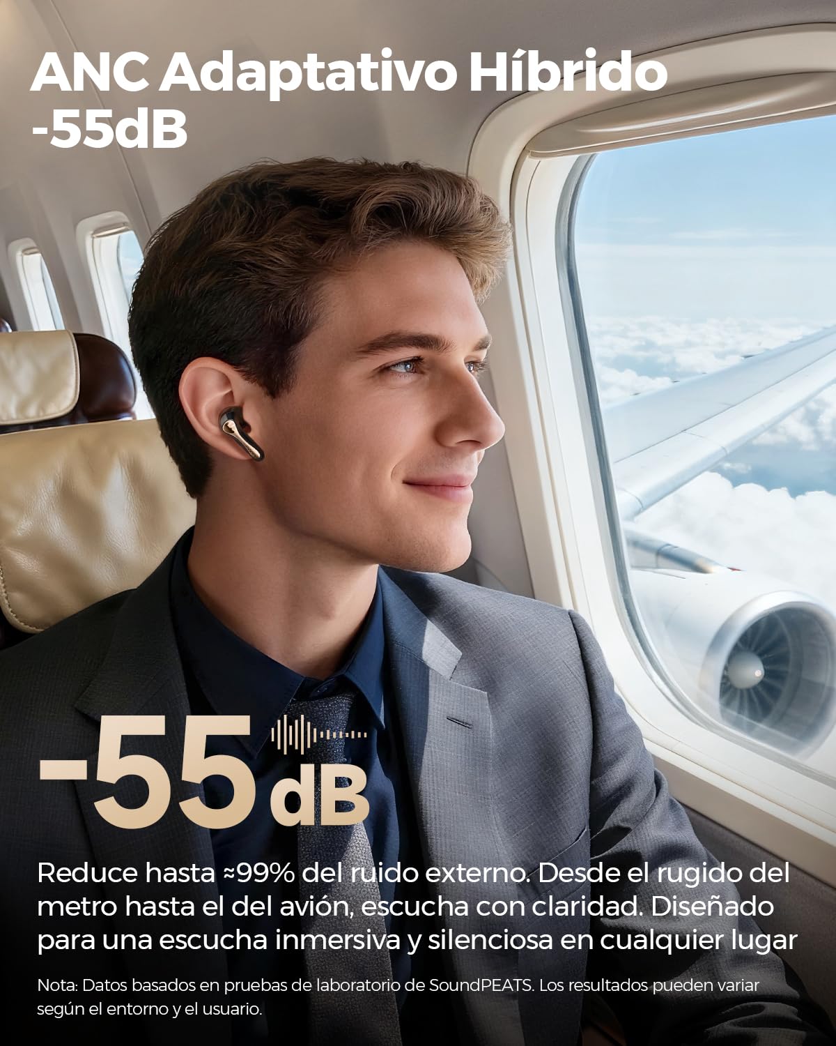 SoundPEATS Air5 Pro+ Auriculares Inalámbricos con Cancelación de Ruido, Unidad MEMS y Híbrida, Hi-Res Audio, LDAC y aptX Lossless, ANC adaptativo con IA, Llamadas con IA de 6 Mics, Multipunto, IPX5