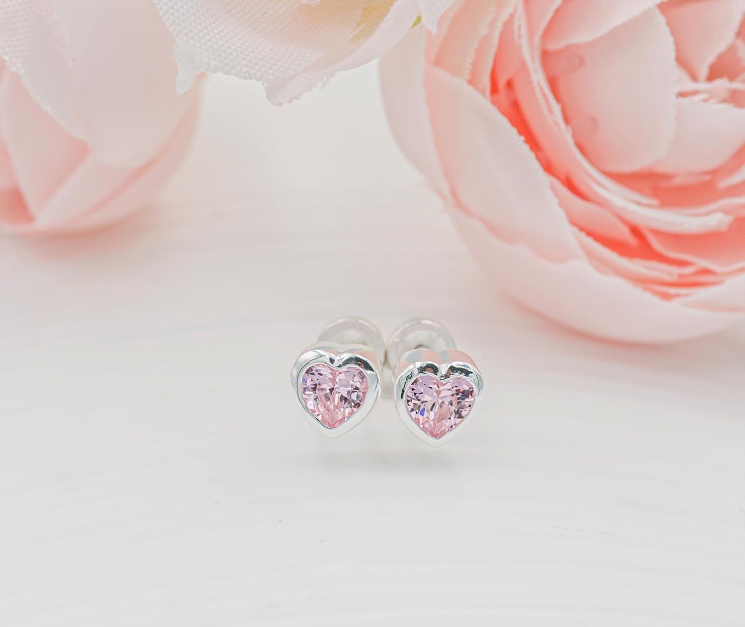 Cherished Moments Girl's .925 Sterling Silver CZ Simulated Birthstone Heart Earrings with Screw Back for Baby, Toddler and Kids (6mm)