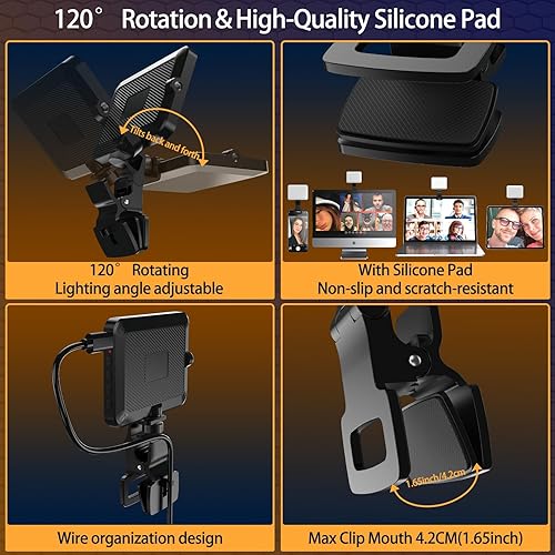 Miniatura 6 de UBeesize Luz para selfie para teléfono, 80 luces LED de relleno de video con clip para iPhone, laptop, 3 modos de luz, 10 niveles de brillo, luz de