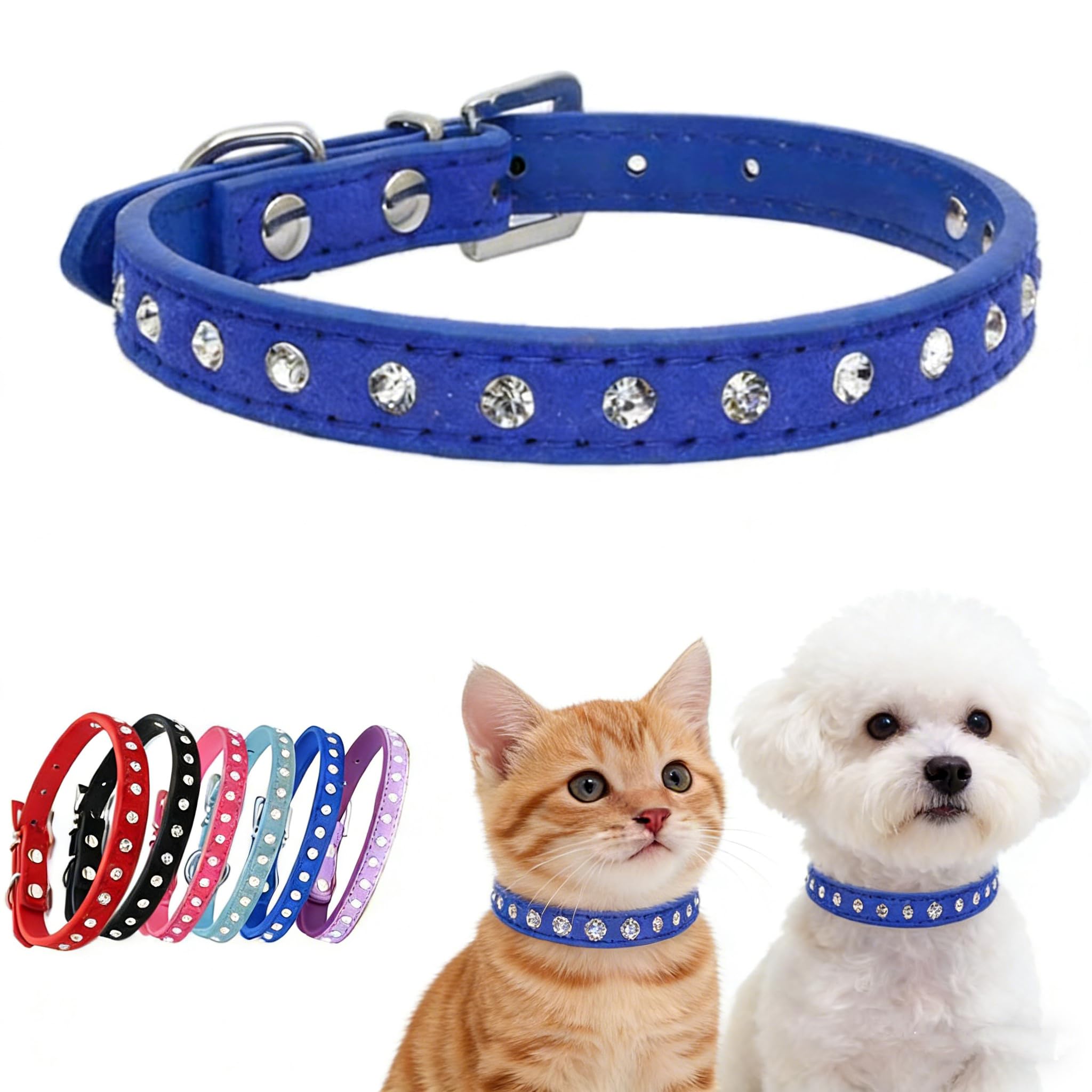 Collier strass pour petit chien XXS-M bleu foncé, l'éclat chic et élégant