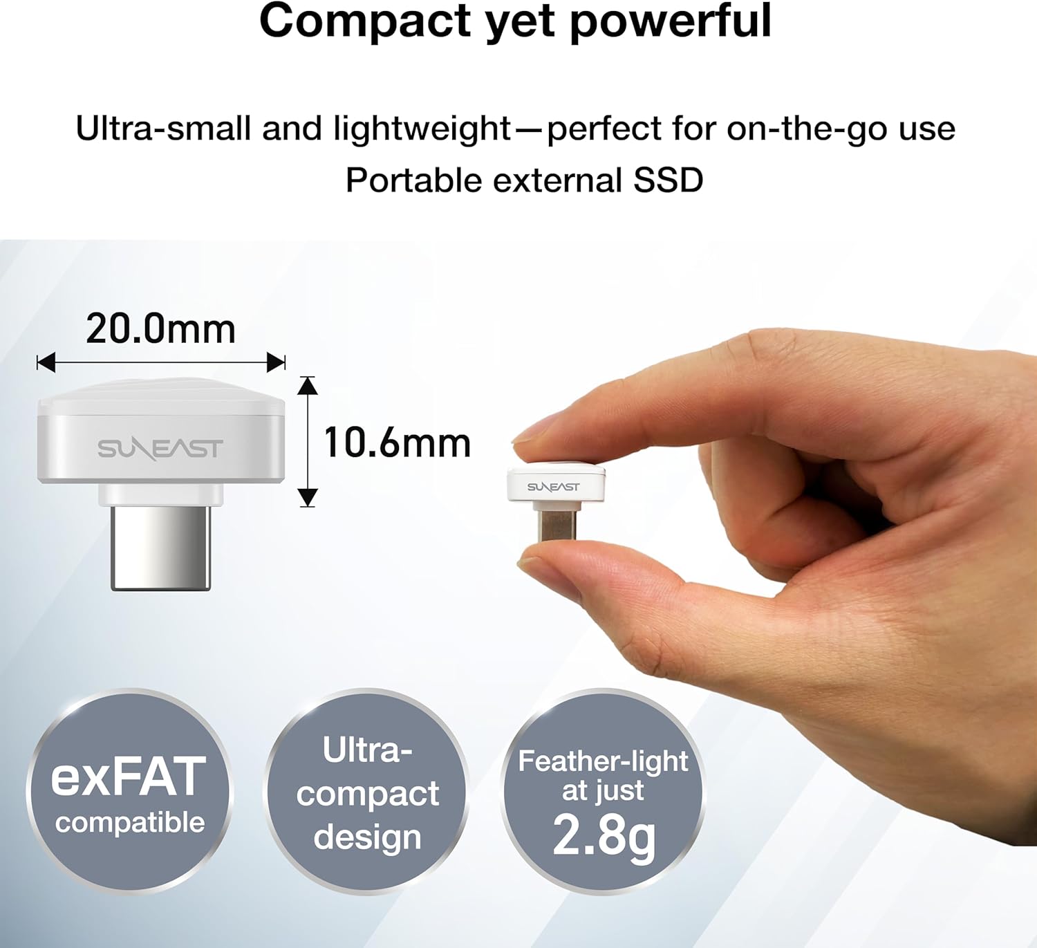 Portable SSD Nano – 256GB, Ultra-Compact USB-C 3.2, External Solid State Drive | Read up to 450 MB/s, Write up to 400 MB/s, exFAT, 2.8 g, Works with iOS, Windows, macOS, Linux, Android