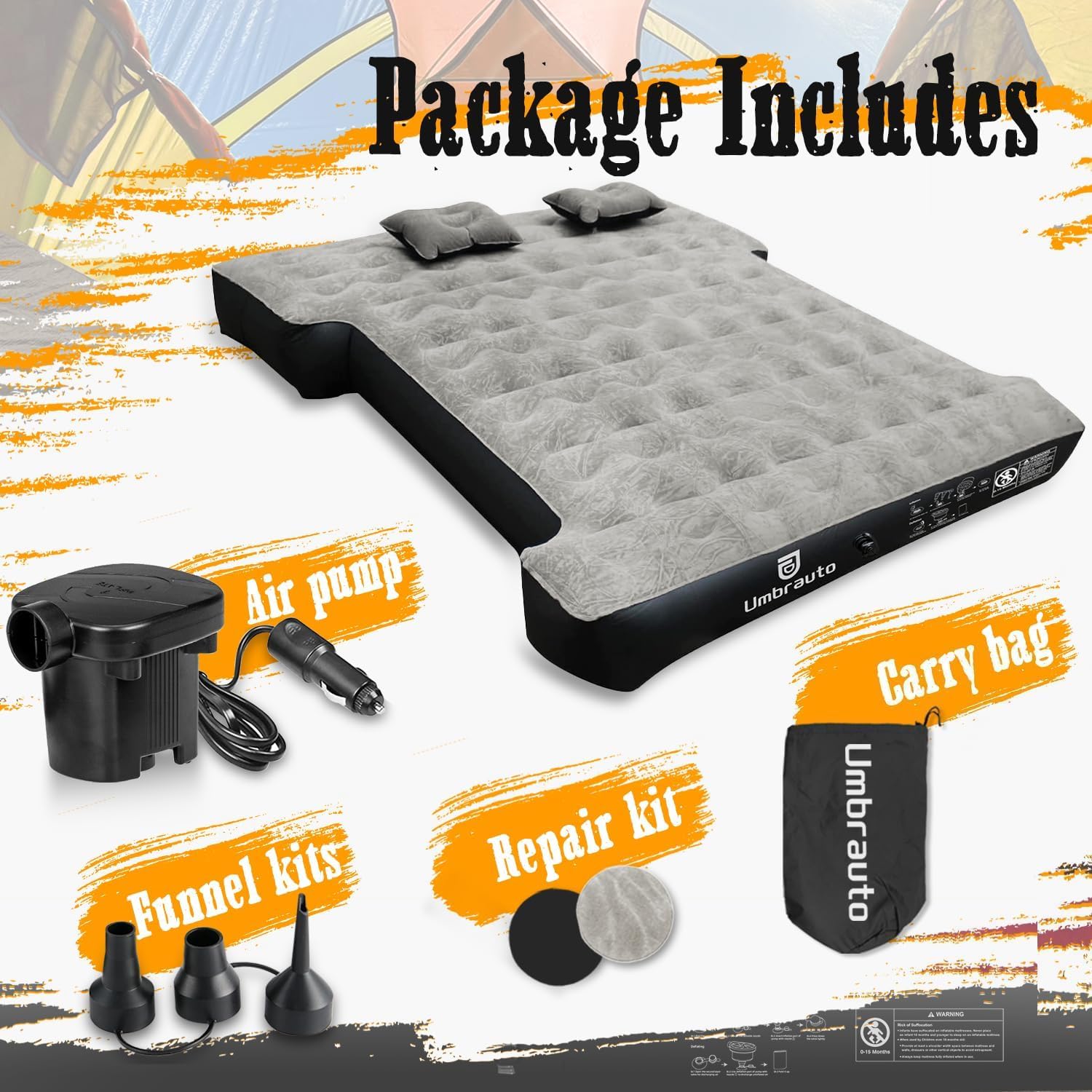 Umbrauto Air Mattress for 5-5.8 ft Full-Size Short Beds, Inflatable Truck Tent Airbed with Pump, Pickup Camper Air Bed for Camping