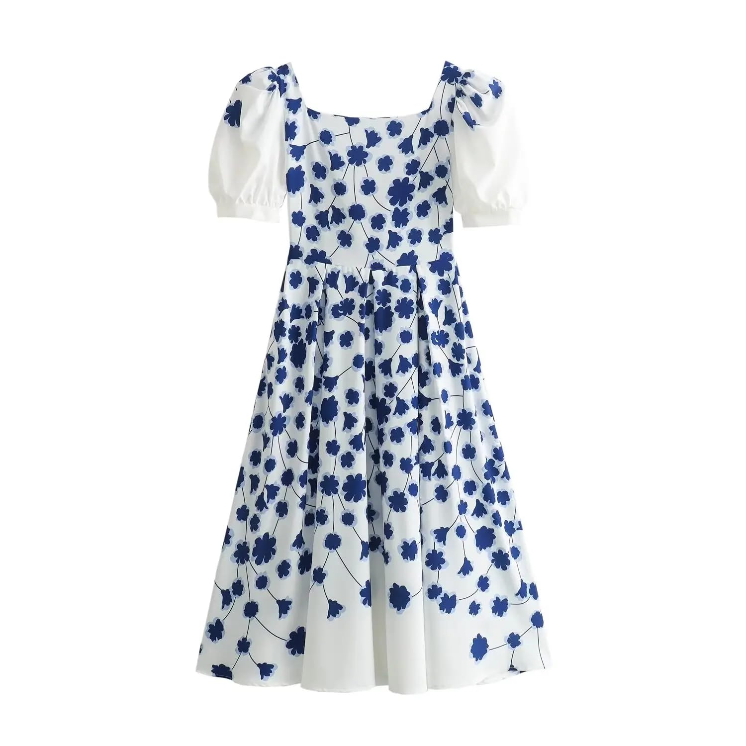Vestido de manga abombada con estampado floral para mujer, cuello cuadrado, botones, vestido largo midi para mujer, Y2k