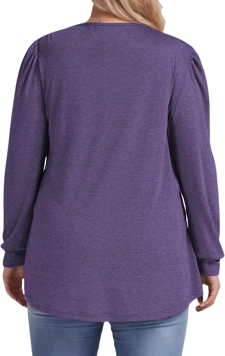 ROSRISS Womens Plus-Size Tops Puff Long Sleeve T Shirts Dressy Flowy Pleated Tunics Cute Casual Crew Neck Blouses XL-5XL - Image 3