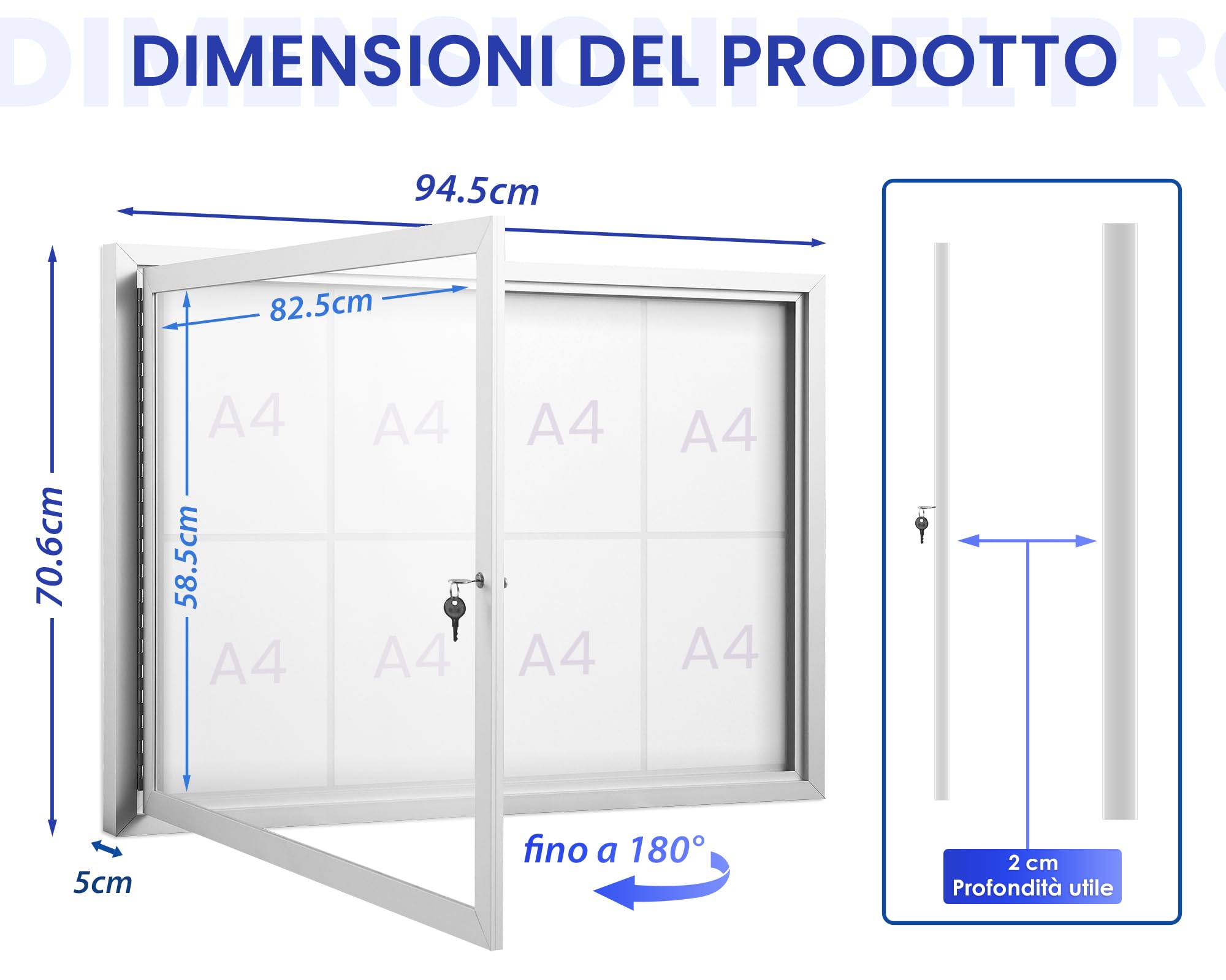 Swansea 8 x A4 Bacheca per esterno con chiave, resistente alle intemperie, magnetica per esterni, con telaio in alluminio 95 x 71cm (A1)