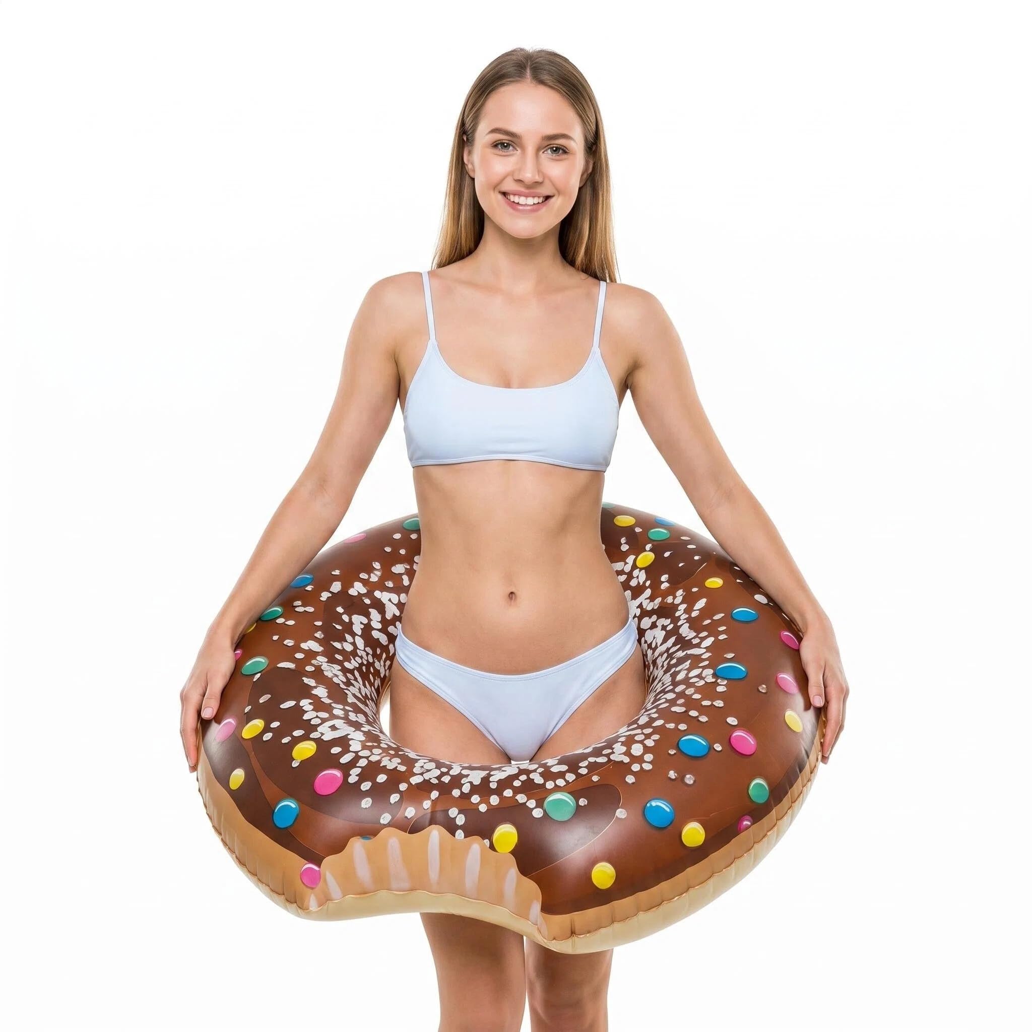 Mtbricey Adult Donut Swim Ring – Inflatable Doughnut Pool Float with Colourful Sprinkle Design Fun Swimming Ring in Pink Brown & Blue Lightweight Summer Pool & Beach Accessory (Brown)