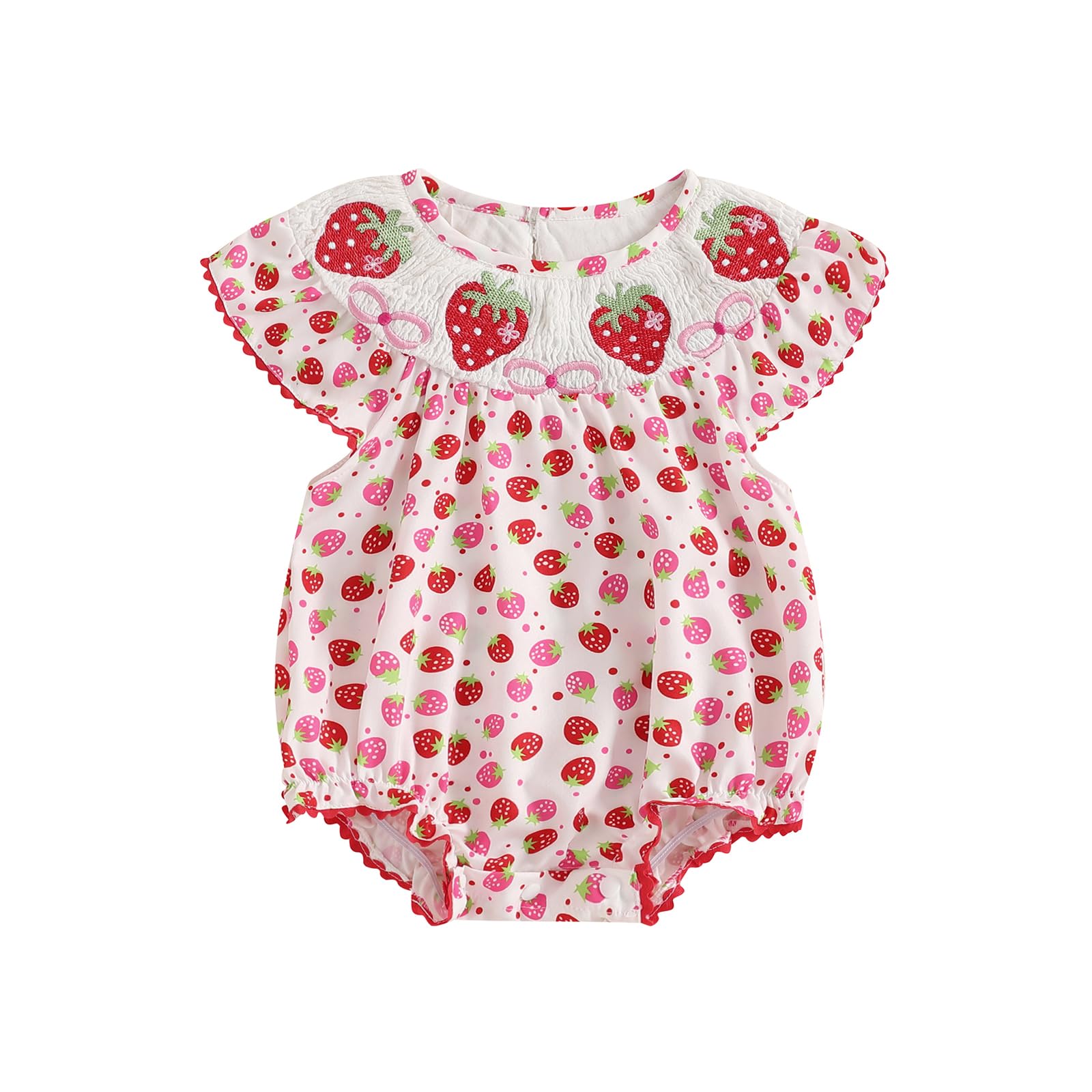 Licupiee Newborn Baby Girls Watermelon Romper Fly Sleeve Ruffle Rompers Sleeveless Babydoll Collar Bodysuits Summer Clothes (Red Strawberry, 0-3 Months)