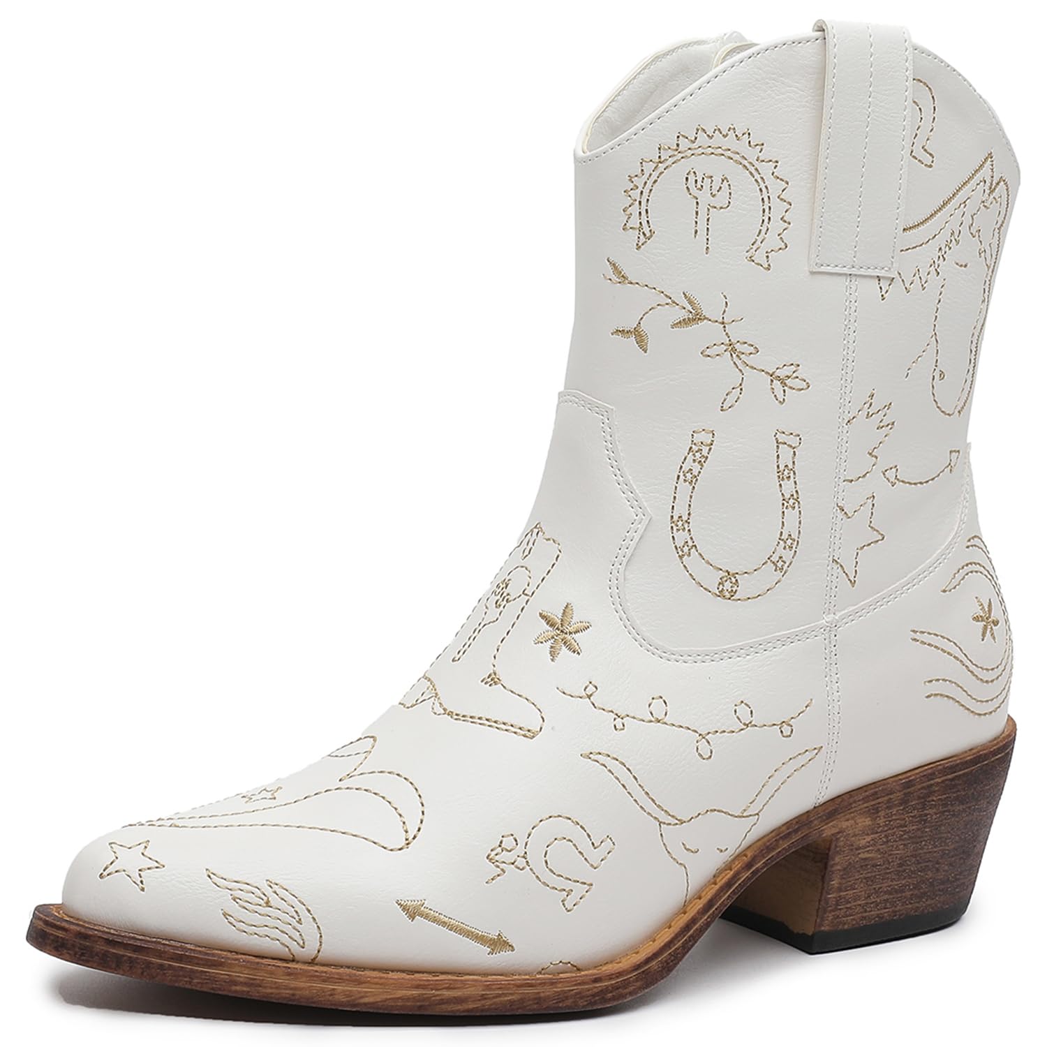 GLOBALWIN Women's Western Charm Cowgirl Boots Mid Calf Comfy Cowboy Boots For Women With Pointed Toe