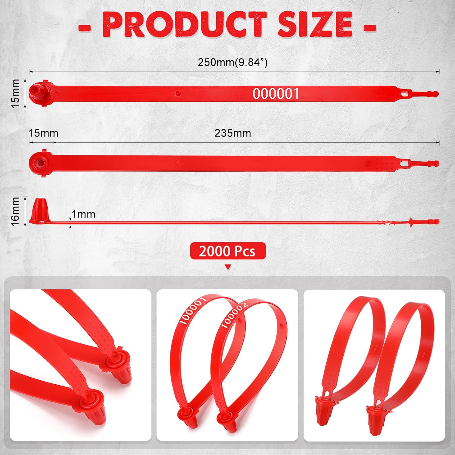 2000 Pcs Plastic Truck Seals Trailer Door Seals Numbered Security Tags Tamper Proof Evident Tags Safety Ties Plastic Locks for Cargo Container Shipping Transport(Red) - Image 2