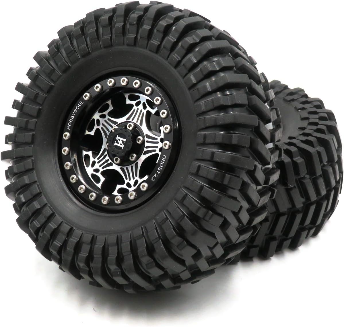 🔥 Hot Deals hobbysoul 4pcs RC Crawler 2.2 Mud Terrain Tires Sticky Tyres Height:125mm & Aluminum 2.2 Beadlock Wheels Rims Silver/Black Color Buy 1 get 1 🔥 hobbysoul 4pcs RC Crawler 2.2 Mud Terrain Tires Sticky Tyres Height:125mm & Aluminum 2.2 Beadlock Wheels Rims Silver/Black Color
