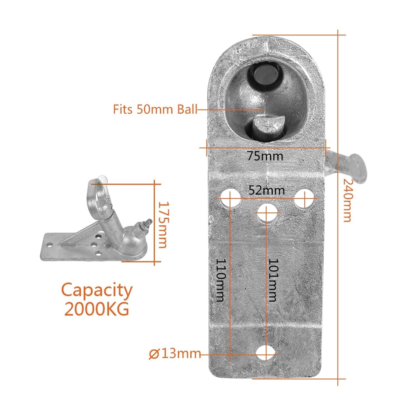 Zaczep holowniczy, 4 Otwory Odlewania Łącznik Przyczepy Złącze Sprzęgła CAP 2000KGS Pasuje Do 50mm Hitch Ball RV Camper Caravan Akcesoria Części