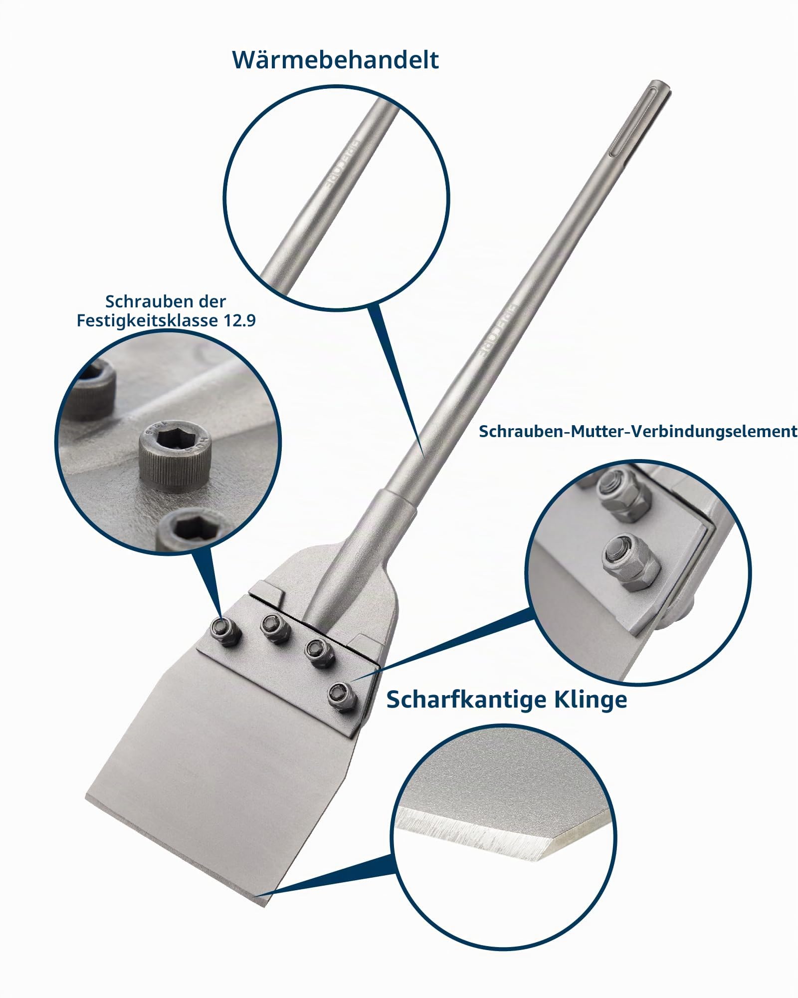 Firecore SDS Max Spachtelmeißel mit Ersatzklingen, Boden-Schaber SDS Max, 635mm×150mm, Spachtel werkzeug für Vinylböden,Böden, Fugenmörtel, Linoleum und Betonmörtel