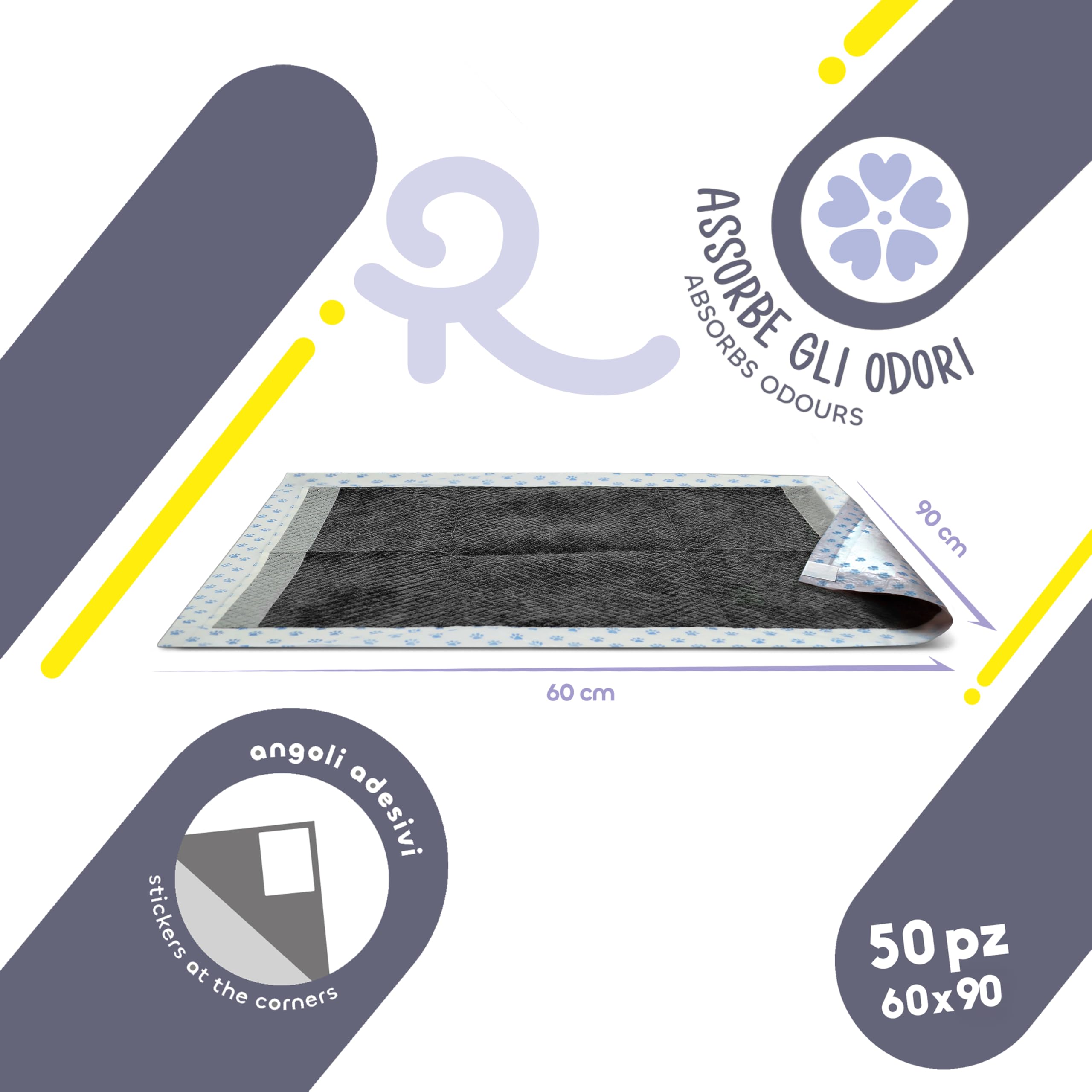 Record Tapiss Tappetini per Cani Usa e Getta Ultra Assorbenti ai Carboni Attivi con Base Impermeabile. Traverse per cani con Pura cellulosa e Angoli Adesivi|Confezione 50 tappetini, Misure 60 x 90 cm