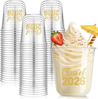 Potchen 50pcs Graduation Cups Class of 2026 12oz Clear Plastic Graduation Party Cups for 2026 Celebration Party Supplies Congrats Grad Tableware Decoration(Yellow)