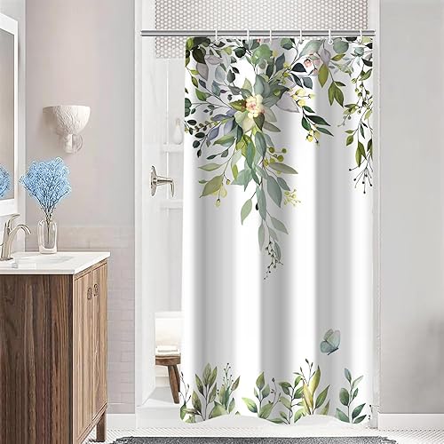 Miniatura 20 de Cortinas de ducha de eucalipto para baño, hojas de acuarela verde salvia con juegos de cortinas de ducha florales con ganchos, decoración de baño