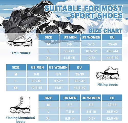 Miniatura 6 de ELUTENG Crampons - Tacos de hielo para zapatos y botas, 24 picos de acero inoxidable, protección segura, agarre de tracción de nieve, botas con