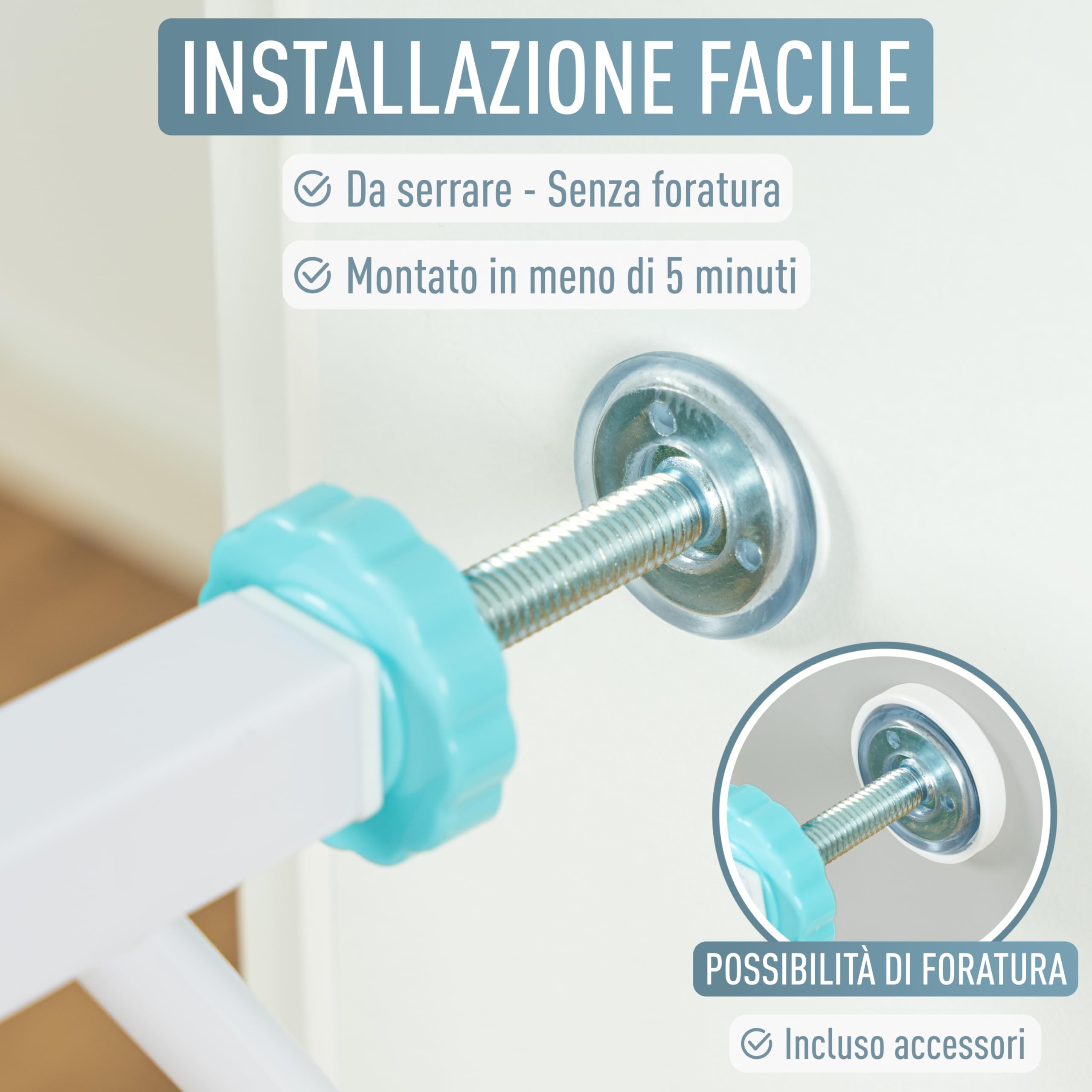 Berrin Cancelletto di Sicurezza per Porte 105-115 cm Metallo Bianco Turchese