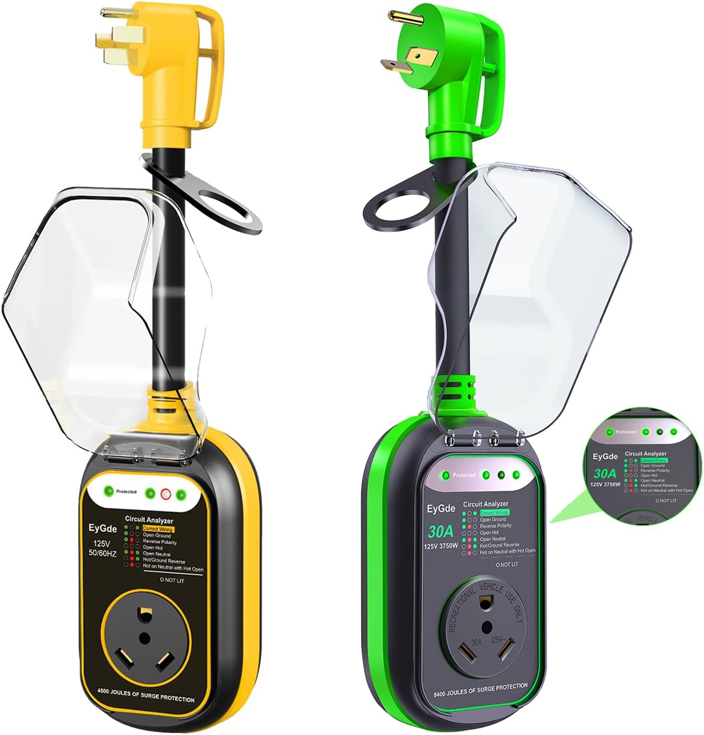 50 Amp to 30 Amp RV Adapter with Surge Protector RV Circuit Analyzer Voltage Protector+ RV Surge Protector 30 Amp Waterproof with Cover for Camper Travel Trailer