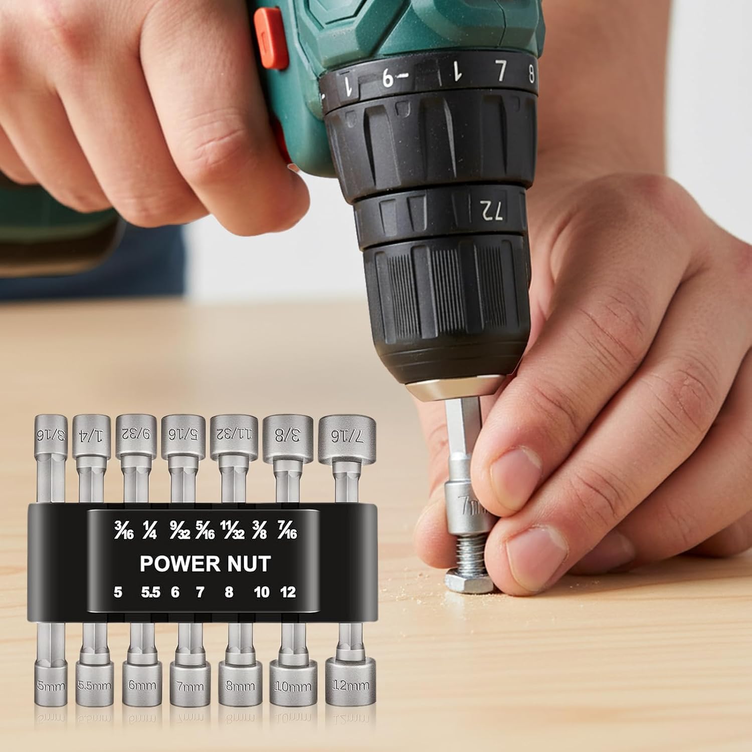 14Pcs Power Nut Driver Set, Carbon Steel Hex Shank Drill Bit Set for Change Chuck, Power Drill and Electric Screwdriver