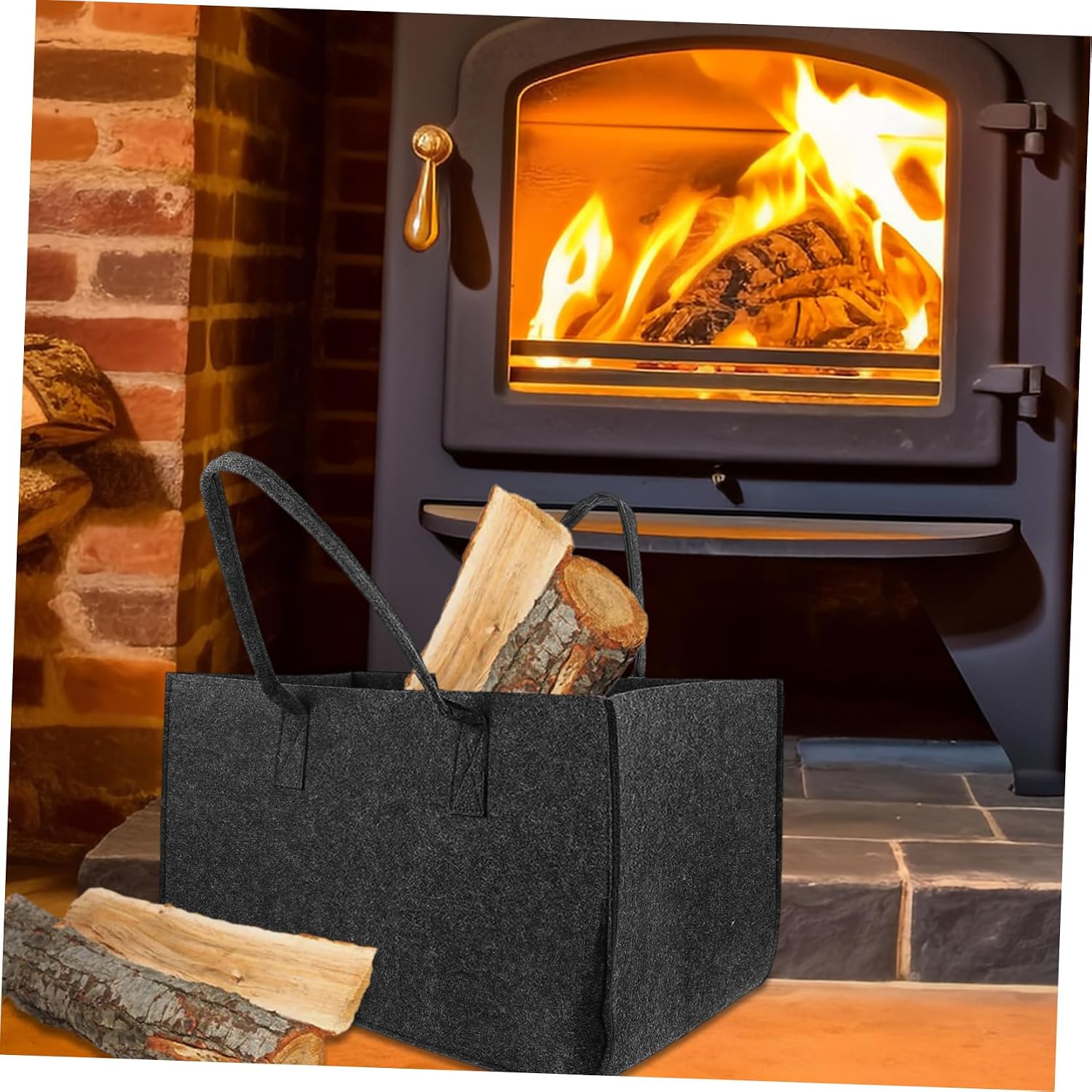 VALICLUD Felt Firewood Carrier Bag Portable Log Storage Tote with Handles for Convenient Transport Sturdy Firewood Storage Solution for Camping and Fireplace