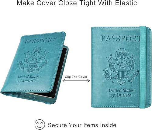 Vista 5 de WALNEW Cartera para pasaporte, bloqueo RFID, funda de piel sintética para tarjetas con bolígrafo y ranura para tarjetas transparente para mujeres