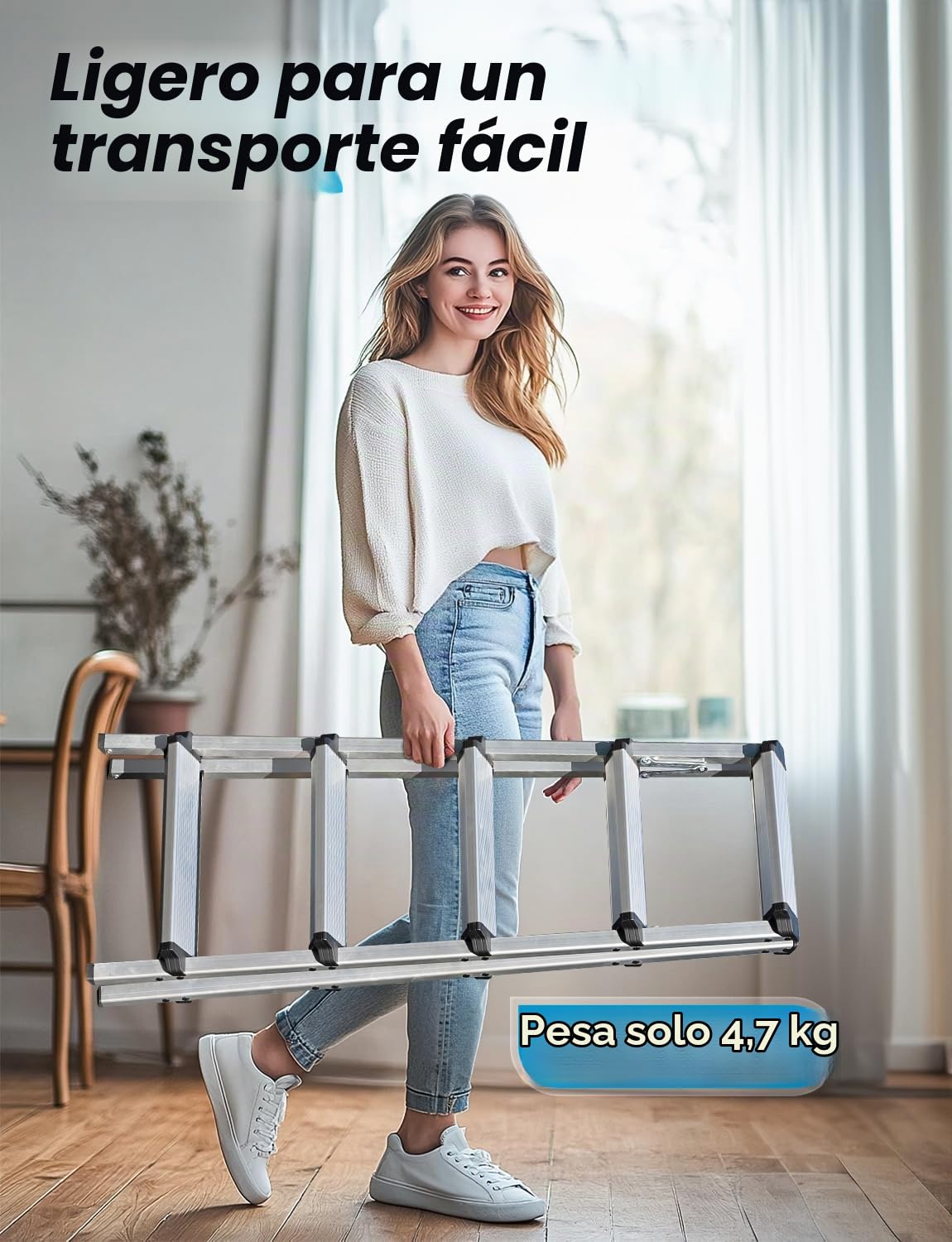 Miscoos Escalera de Aluminio de 5 Peldaños - Pequeña y Doméstica para Cocina, Antideslizante y Estable, Capacidad de Carga hasta 150 kg