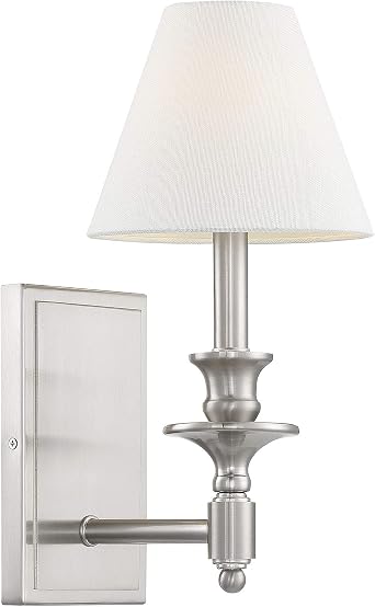 Savoy House 9-0700-1-SN Wash Barn - Light Wall Sconce, Satin Nickel Finish with White Linen Shade