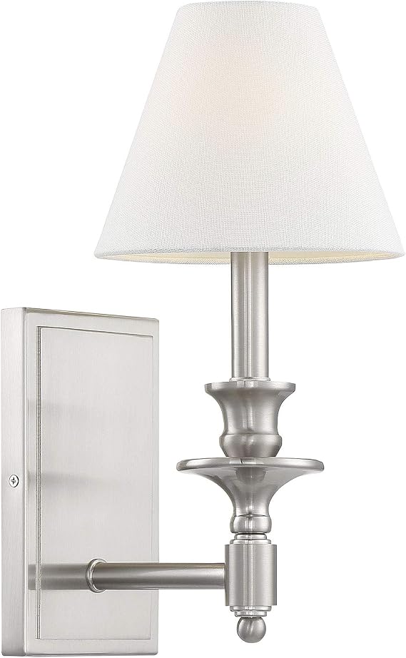 Savoy House 9-0700-1-SN Wash Barn - Light Wall Sconce, Satin Nickel Finish with White Linen Shade