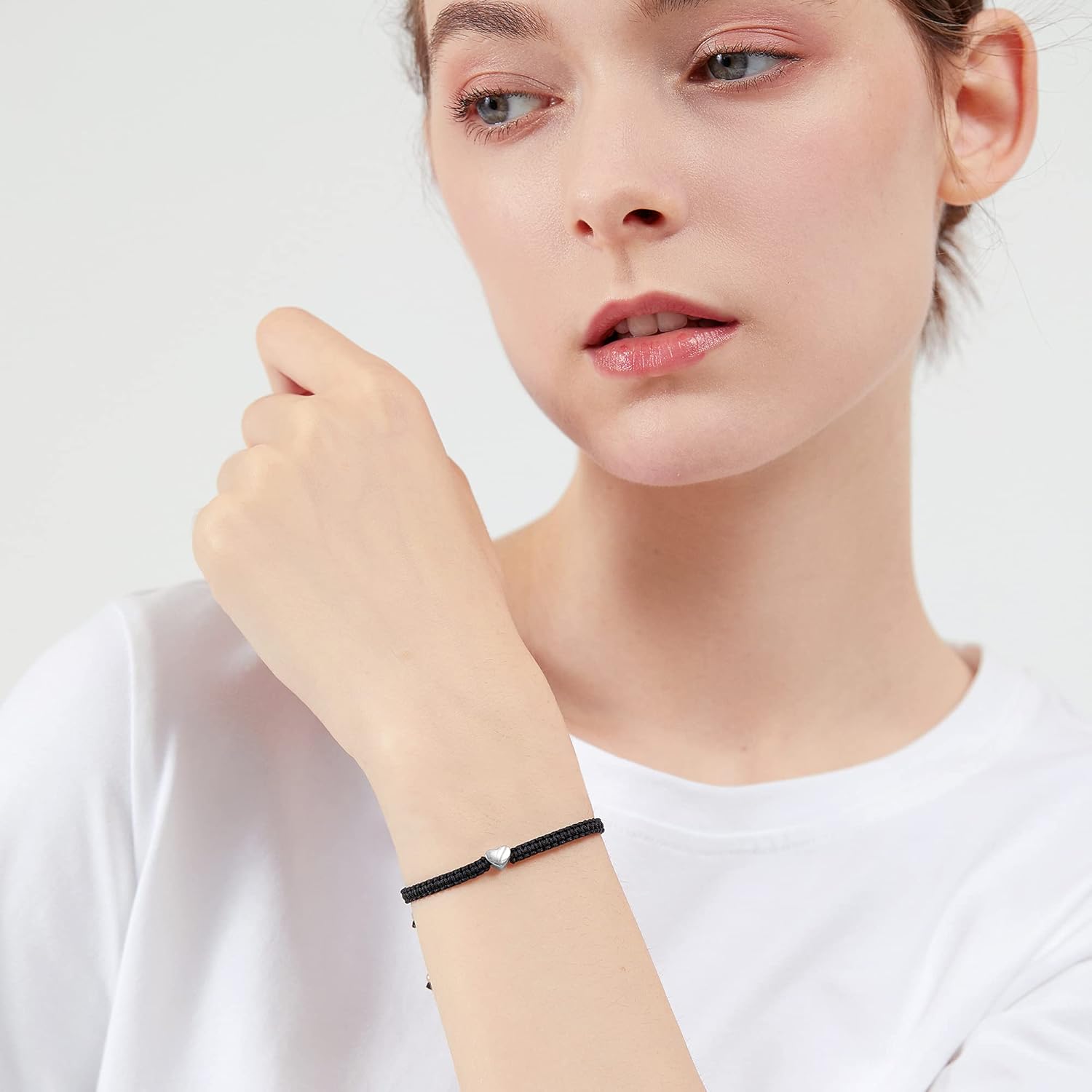 ZENI Heart Bracelet for Women, Rope Bracelet 925 Silver Handmade Braid Adjustable Bracelet Love Friendship Christmas Bracelet Gifts for Women Lady (Black) - Image 2