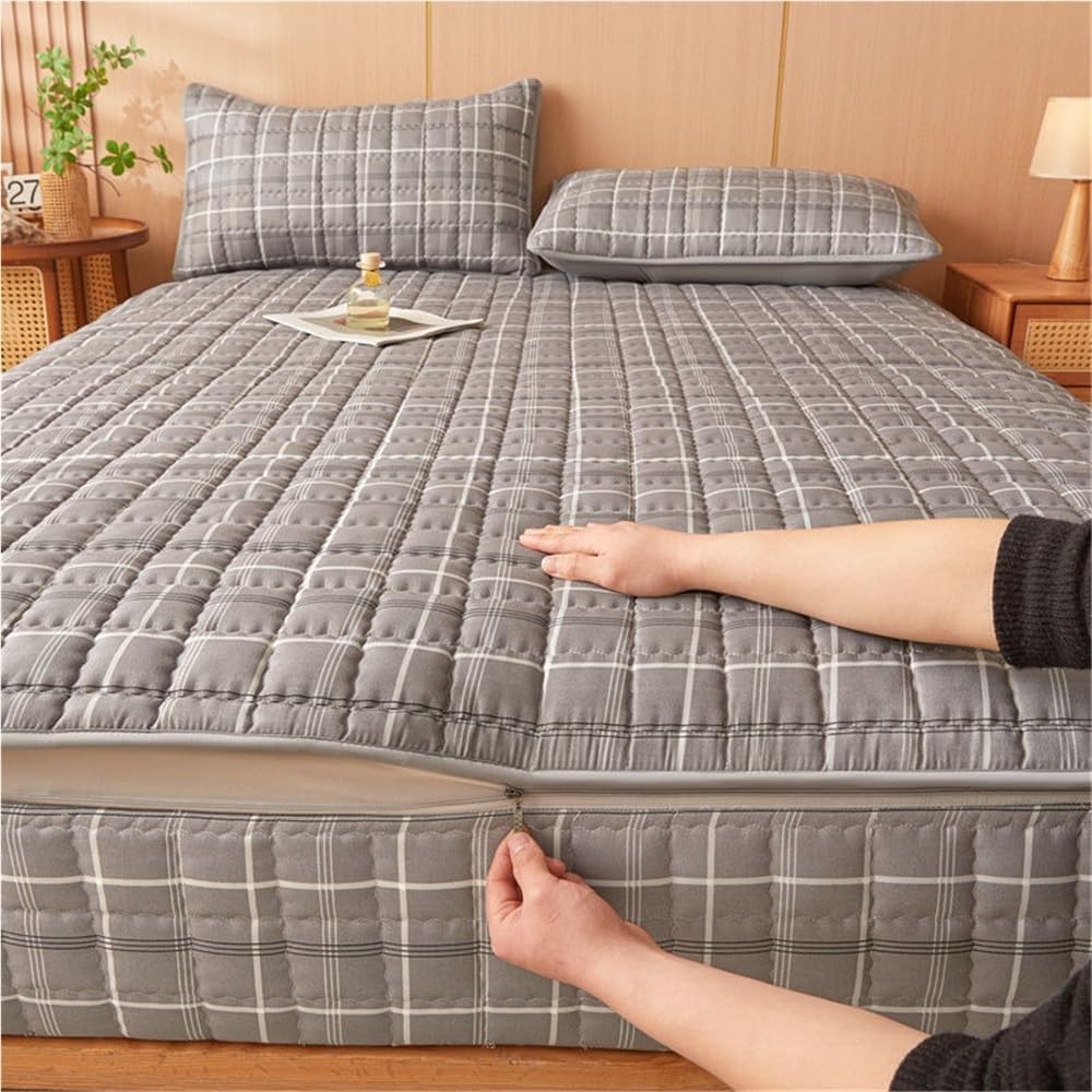 Mattress Protector Cover Breathable Washable Removable 360° Full Wrap Zipper Skin-Friendly Polyester Bed Mattress Cover for Queen King Size Easy Care Machine Washable(E,180x200+25cm)