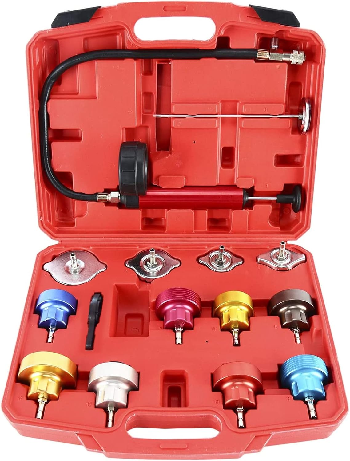 8MILELAKE 14pc Radiator Pump Pressure Leak Tester Kit Vacuum Pressure Cooling System Tester