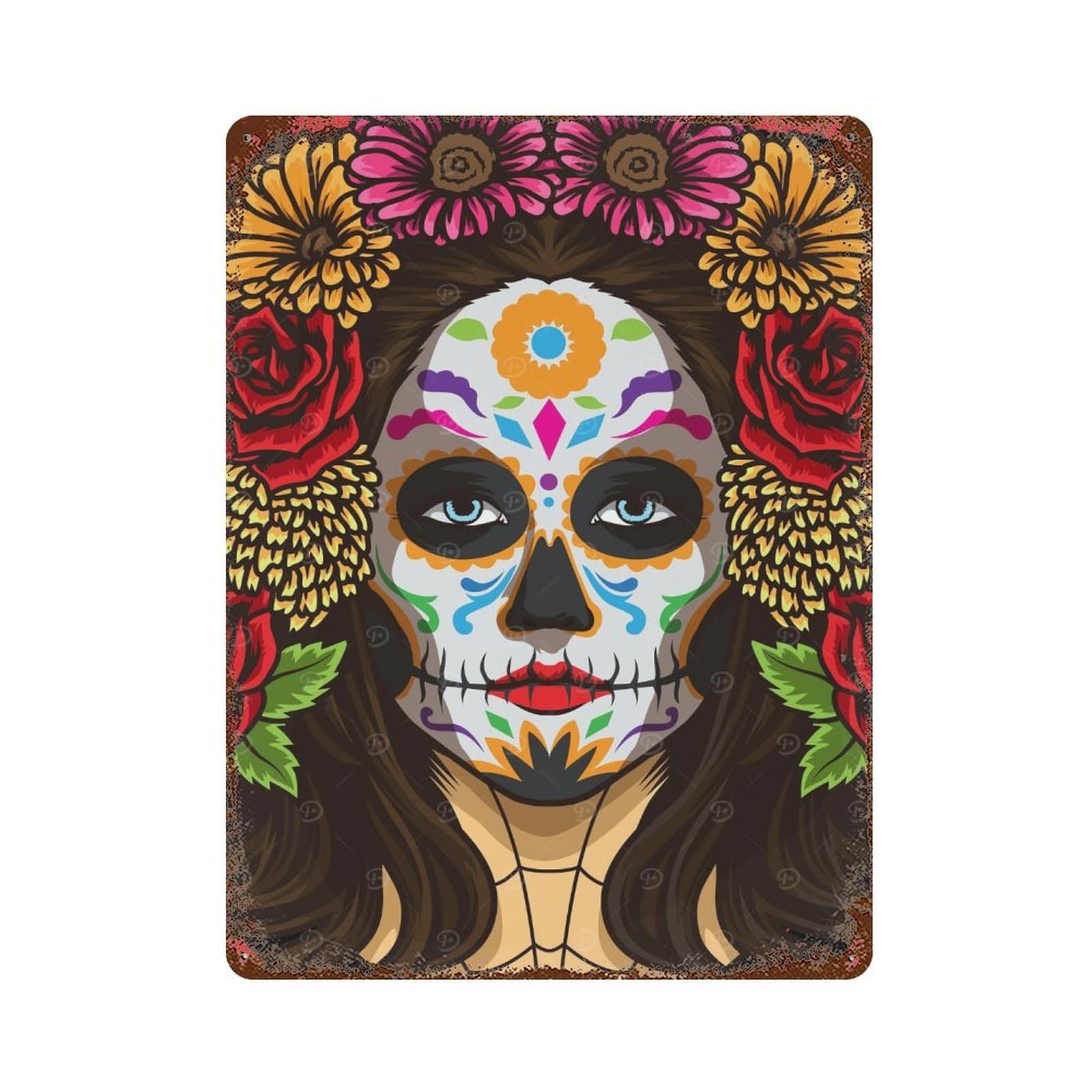 La Calavera Catrina Vintage Rust Metal Sign 15.7"x11.8", for Basement, Hobby Room And Garage Decor, Farmhouse Wall Decor