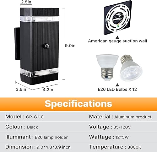 Miniatura 23 de Paquete de 4 lámparas de pared del anochecer al amanecer, modernas luces de pared para exteriores con bombillas LED, lámpara cilíndrica negra