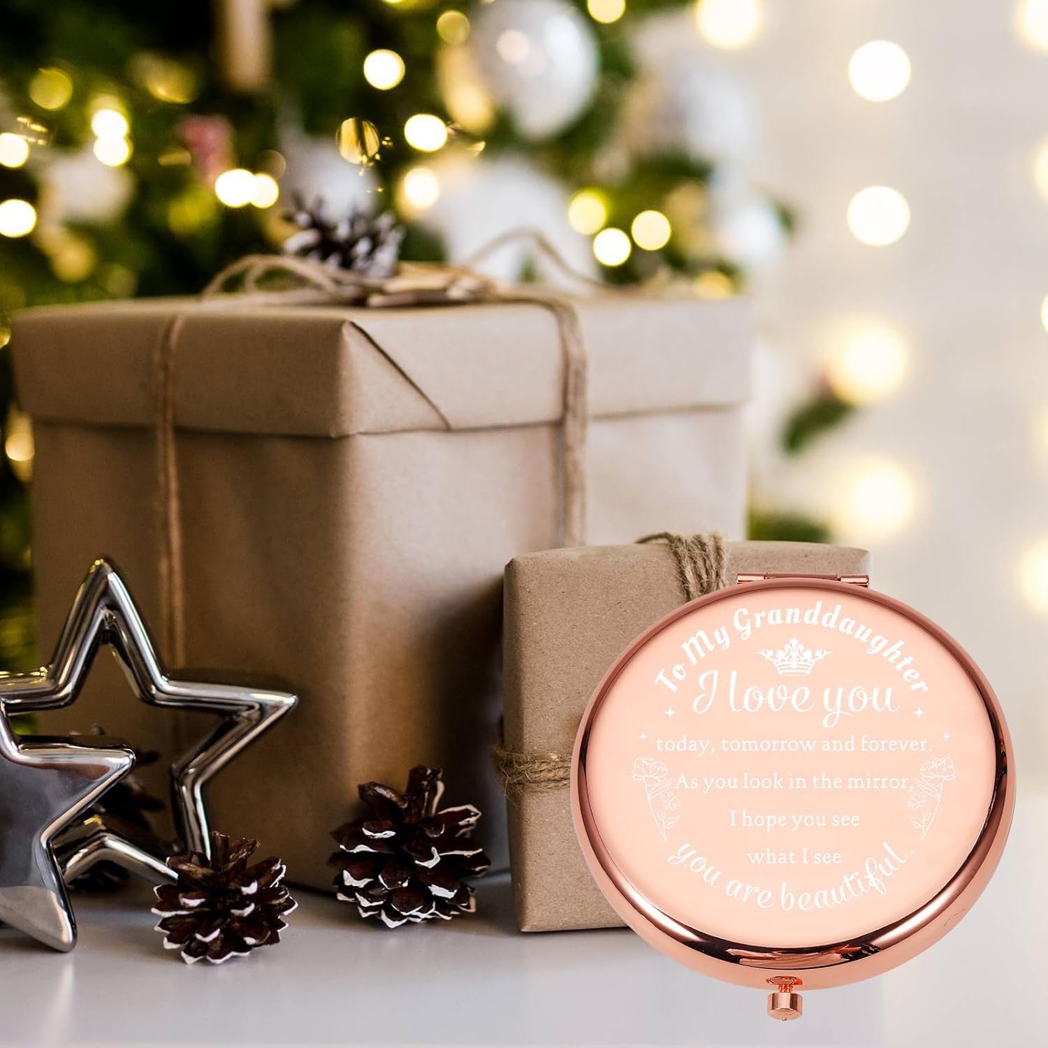 Stocking Stuffers for Teen Girls 16-18 Christmas Granddaughter Gift from Grandpa to Granddaughter Teen Girls Birthday Valentine's Day Graduation Gifts for Granddaughter Girls Rose Gold Compact Mirror - Image 6