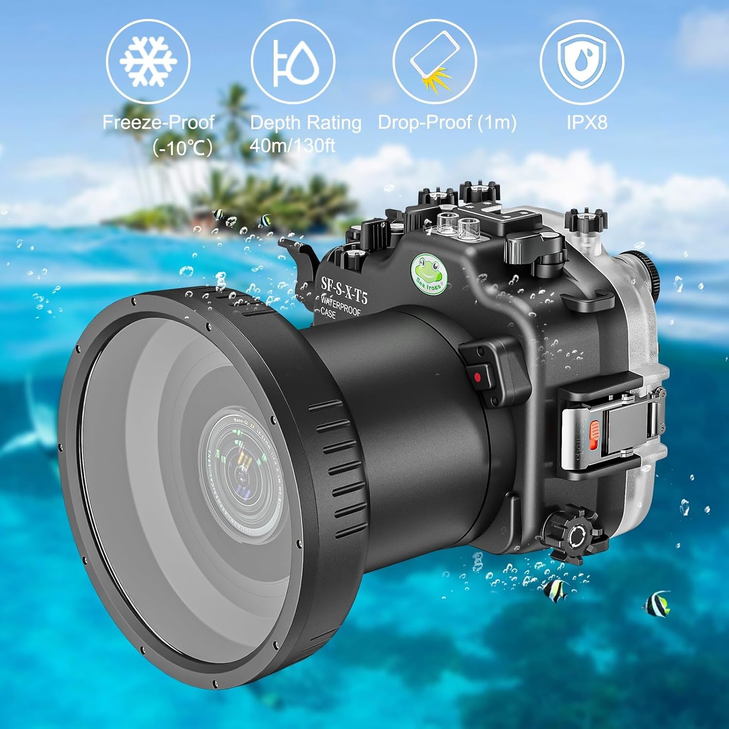 Seafrogs Underwater Housing for Fuji XT5 [40M/130FT] Waterproof Diving Camera Case for Fujifilm xt5 with PL Long Port for XF 16-80mm f/4 R, XF 18-55mm f/2.8-4 R, XF 16-55mm f/2.8 Lens
