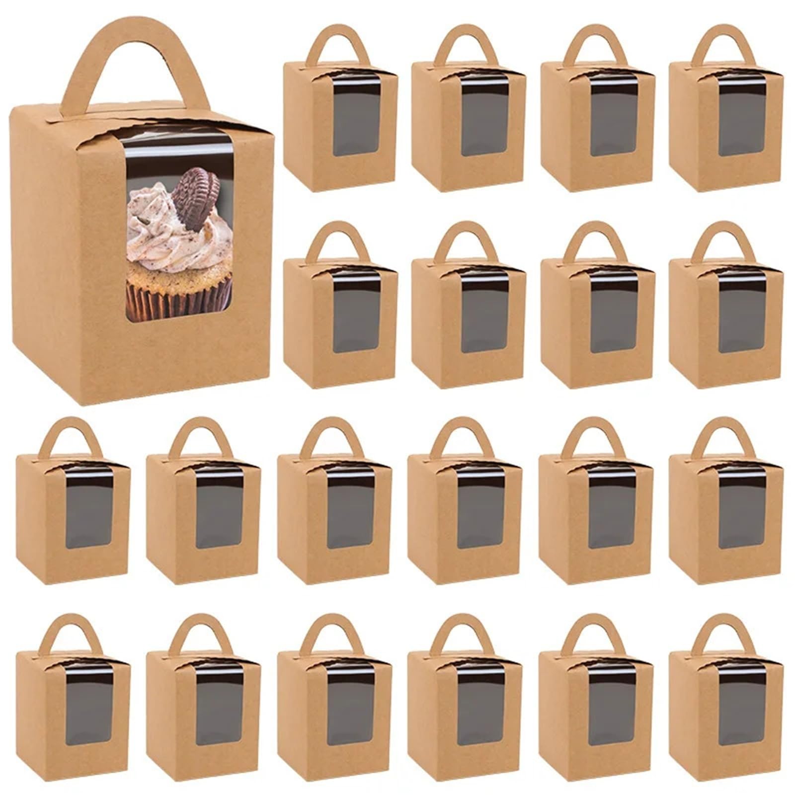 HKYBCF Cake packaging box 30Pcs Cupcake Boxes Individual Cake Container Holders With Window Weddings for Wedding(Brown)