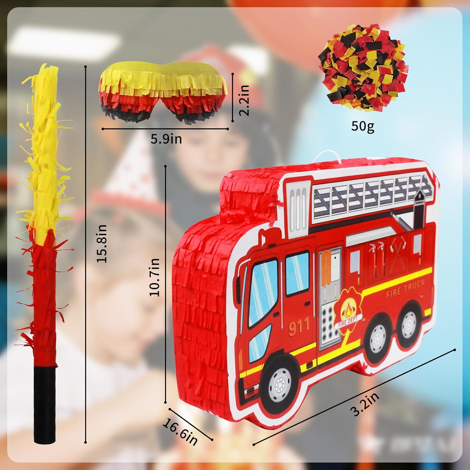 Fire Truck Pinata, Funny Firetruck Piñata for Boys Girls Firefighter Birthday Decorations, Baby Shower, Thanksgiving, Christmas, Mexican Fiesta, Cinco De Mayo Supplies 16.5x10.6x3.15in