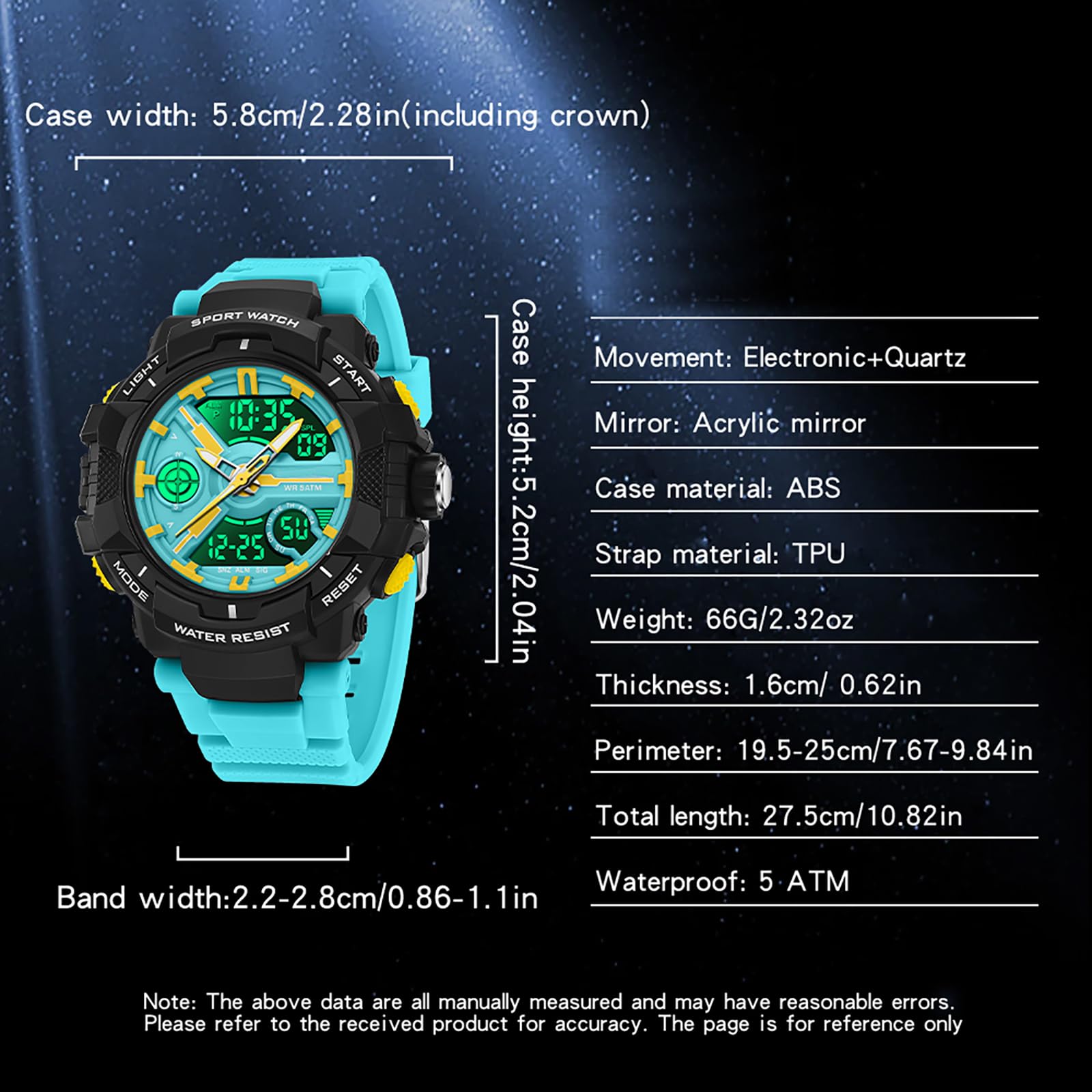Relojes coloridos para hombre, para deportes al aire libre, resistente al agua, con alarma LED, fecha, doble dial y cronómetro